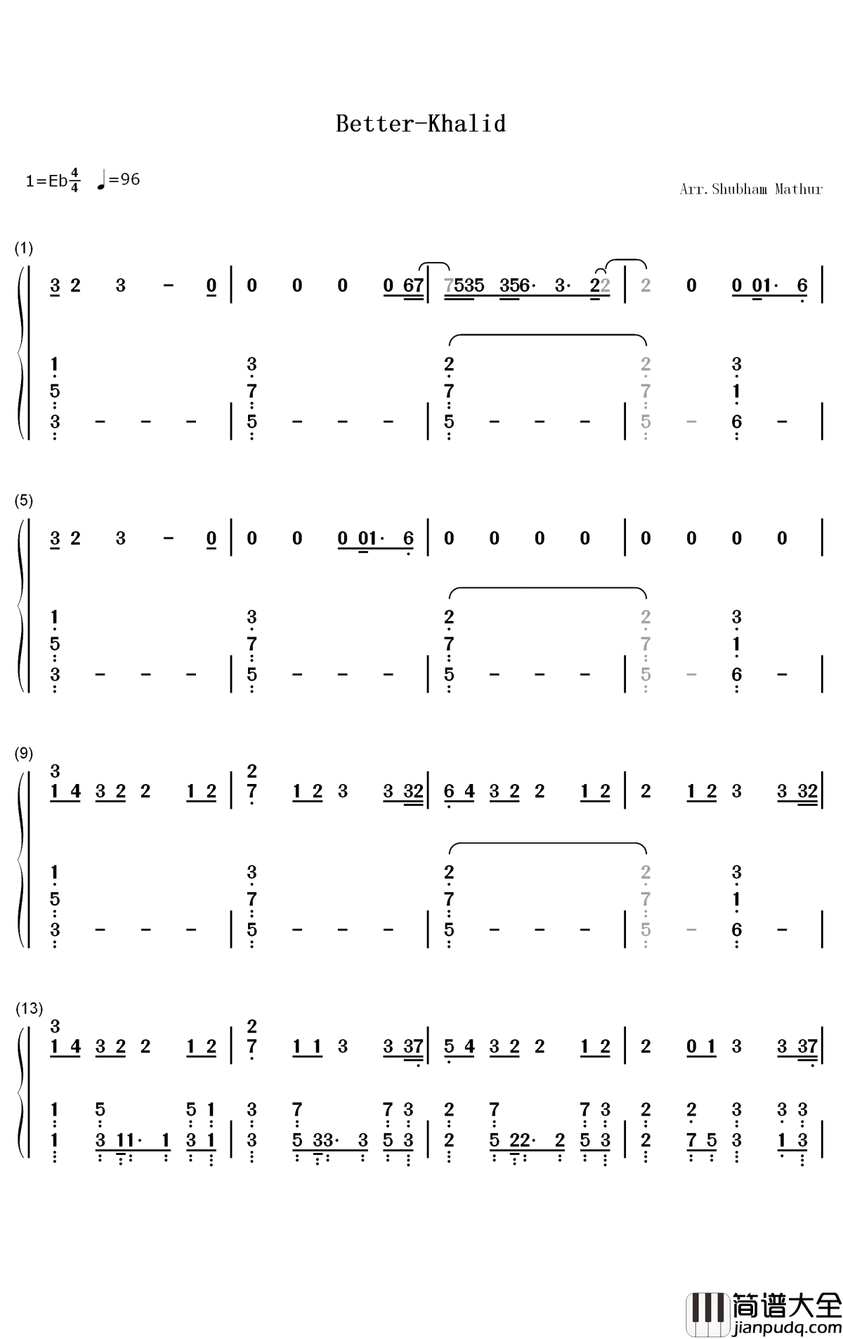 Better钢琴简谱_数字双手_Khalid