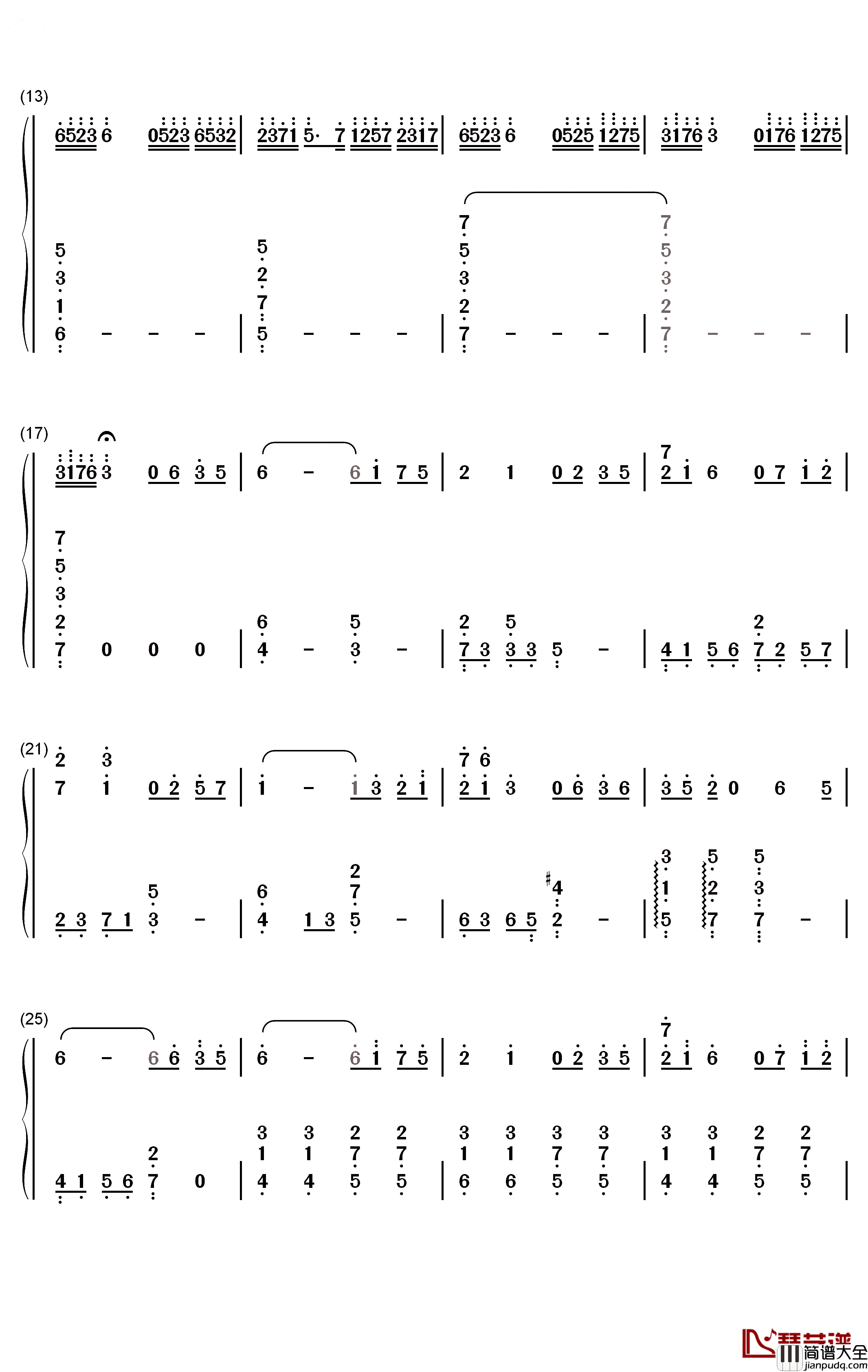散花钢琴简谱_数字双手_水月陵