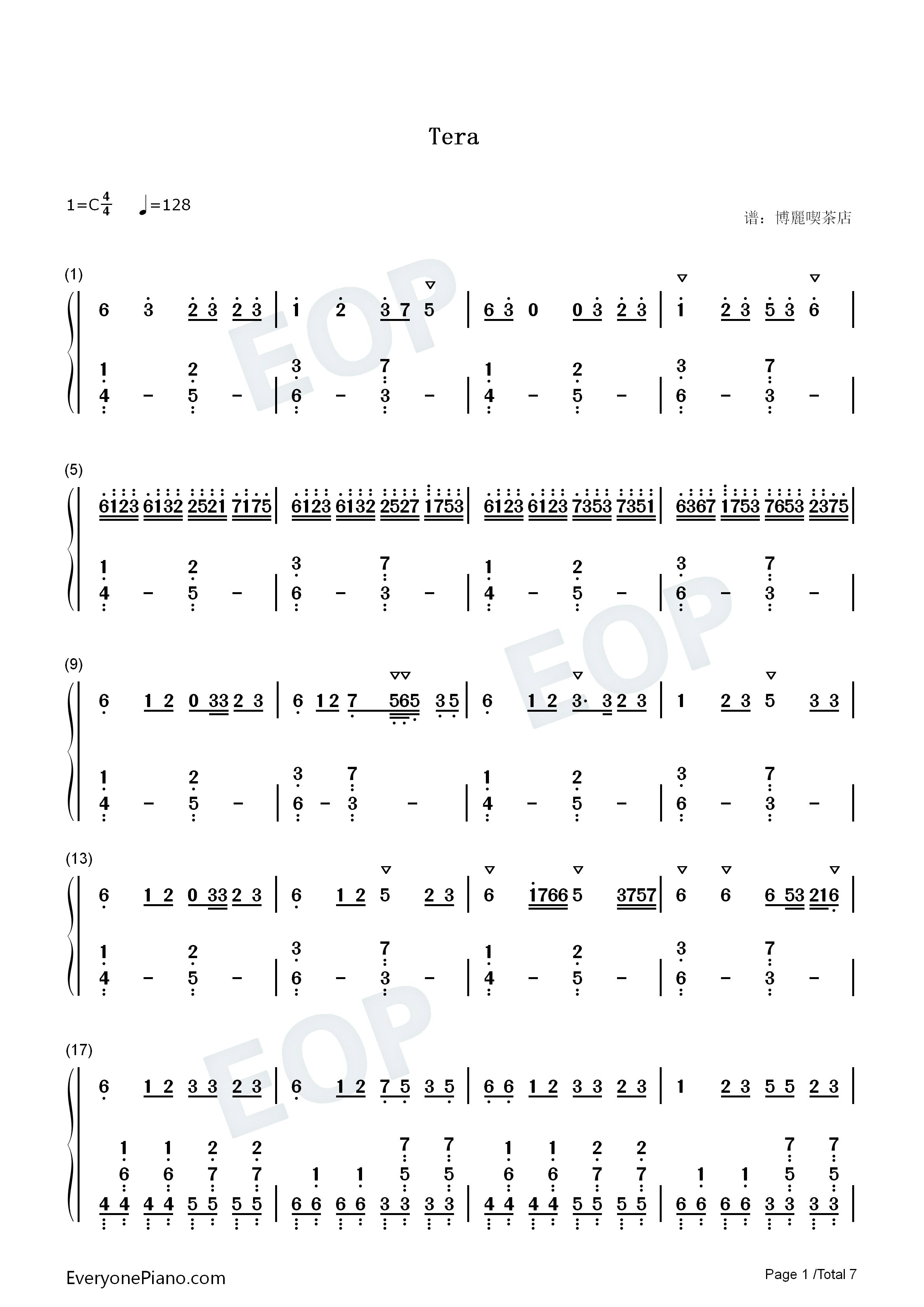 Tera钢琴简谱_Xomu演唱