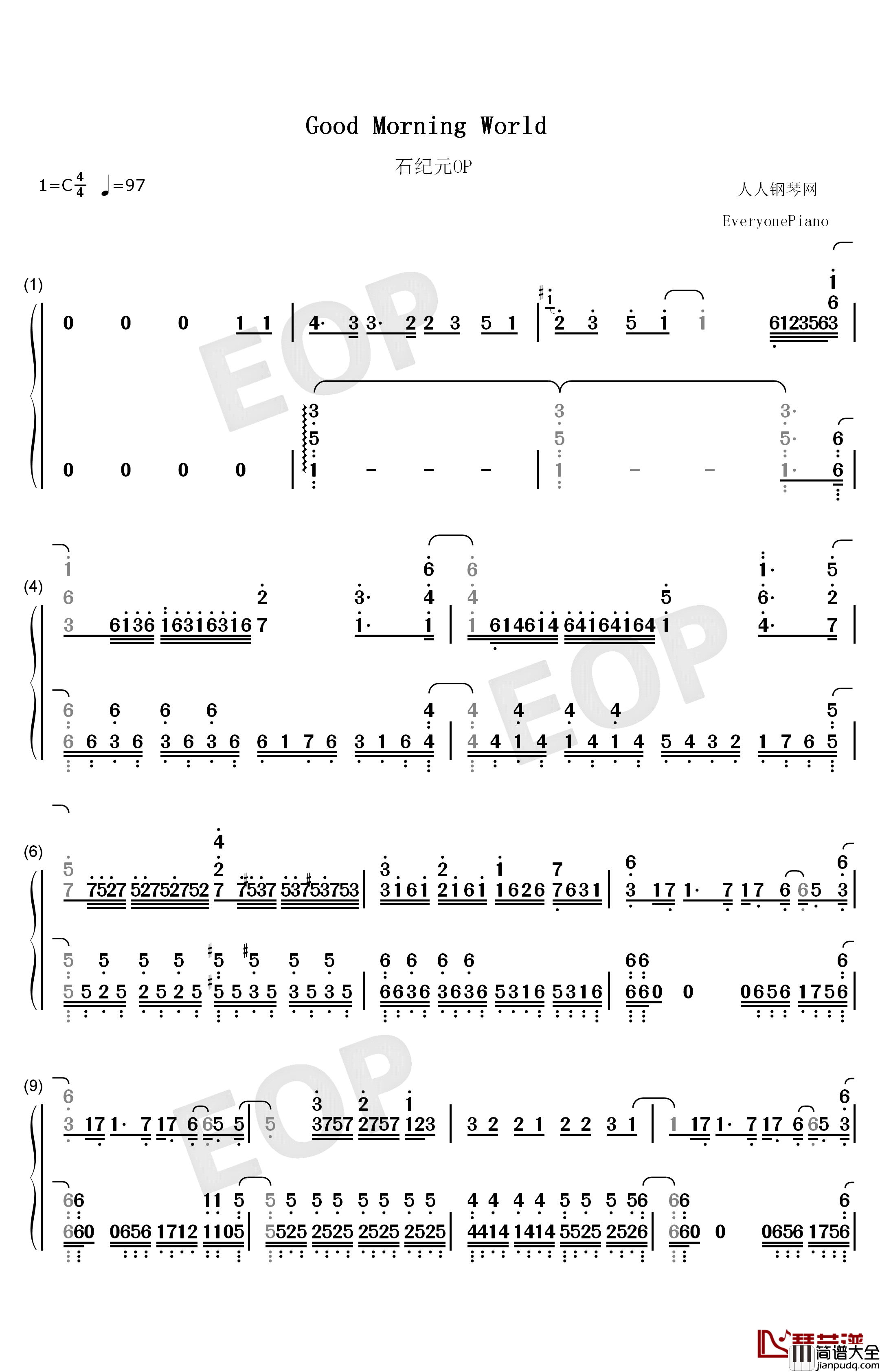 Good_Morning_World钢琴简谱_数字双手_Burnout_Syndromes