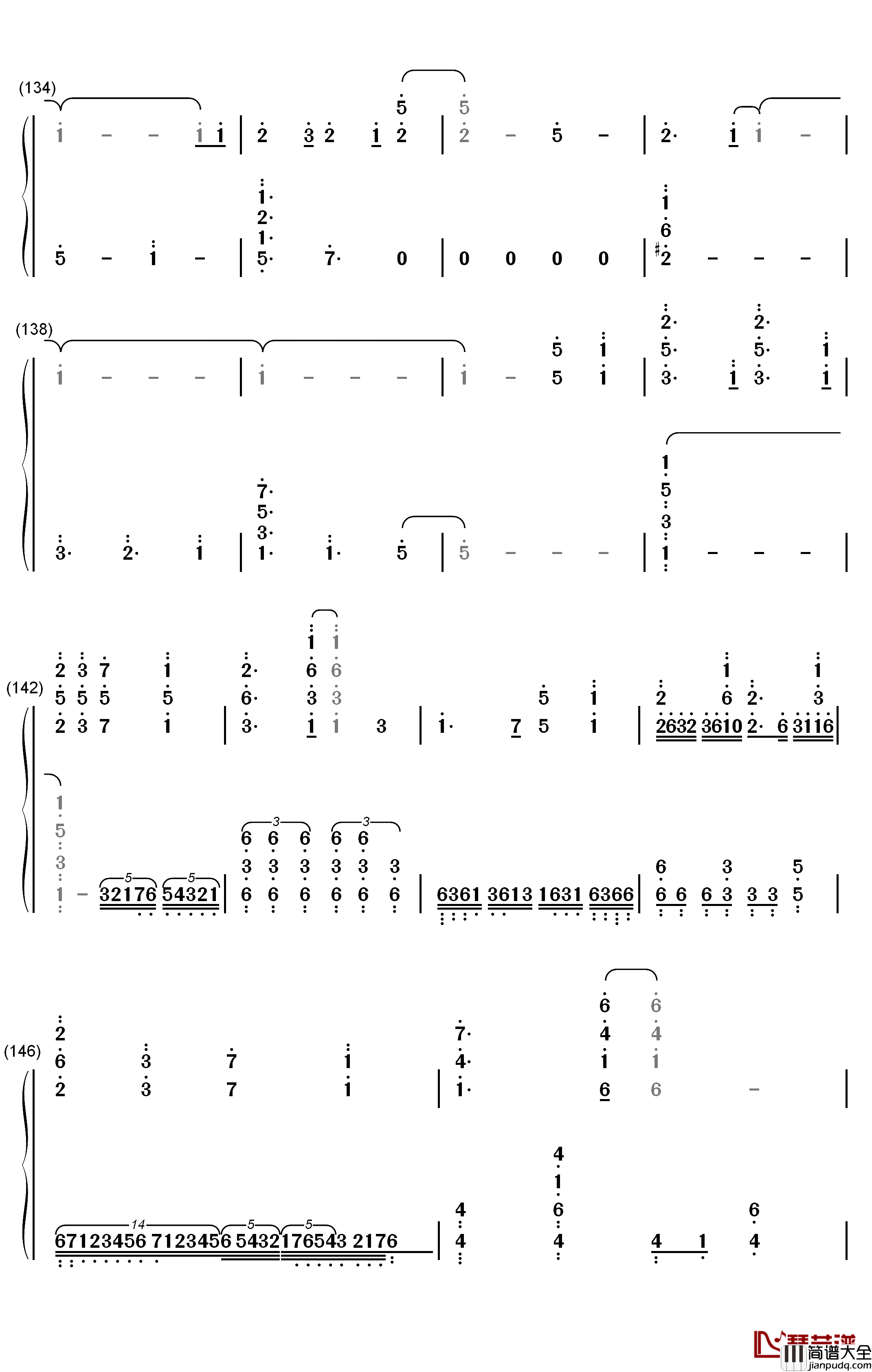 しわ钢琴简谱_数字双手_GUMI