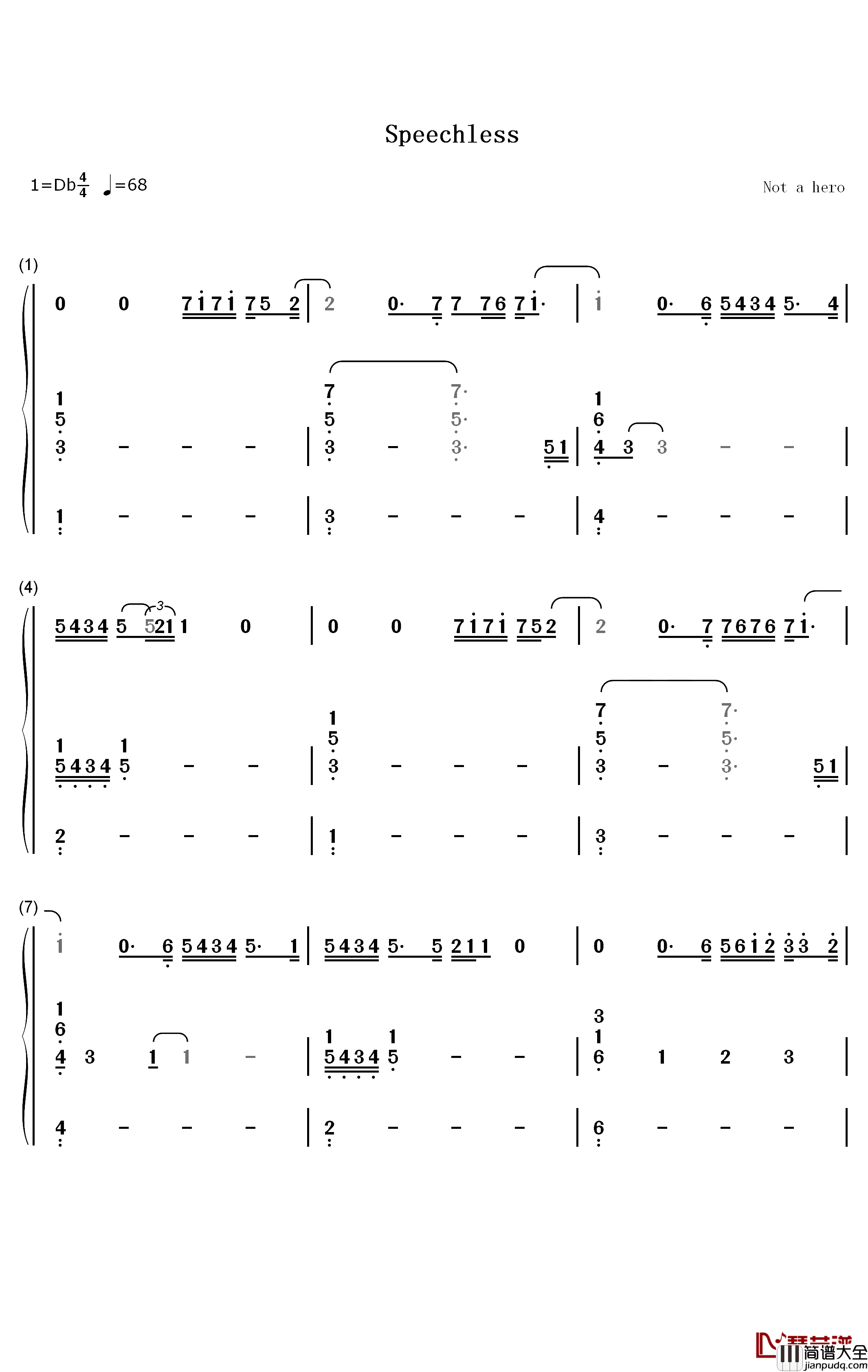 Speechless钢琴简谱_数字双手_Dan_+_Shay