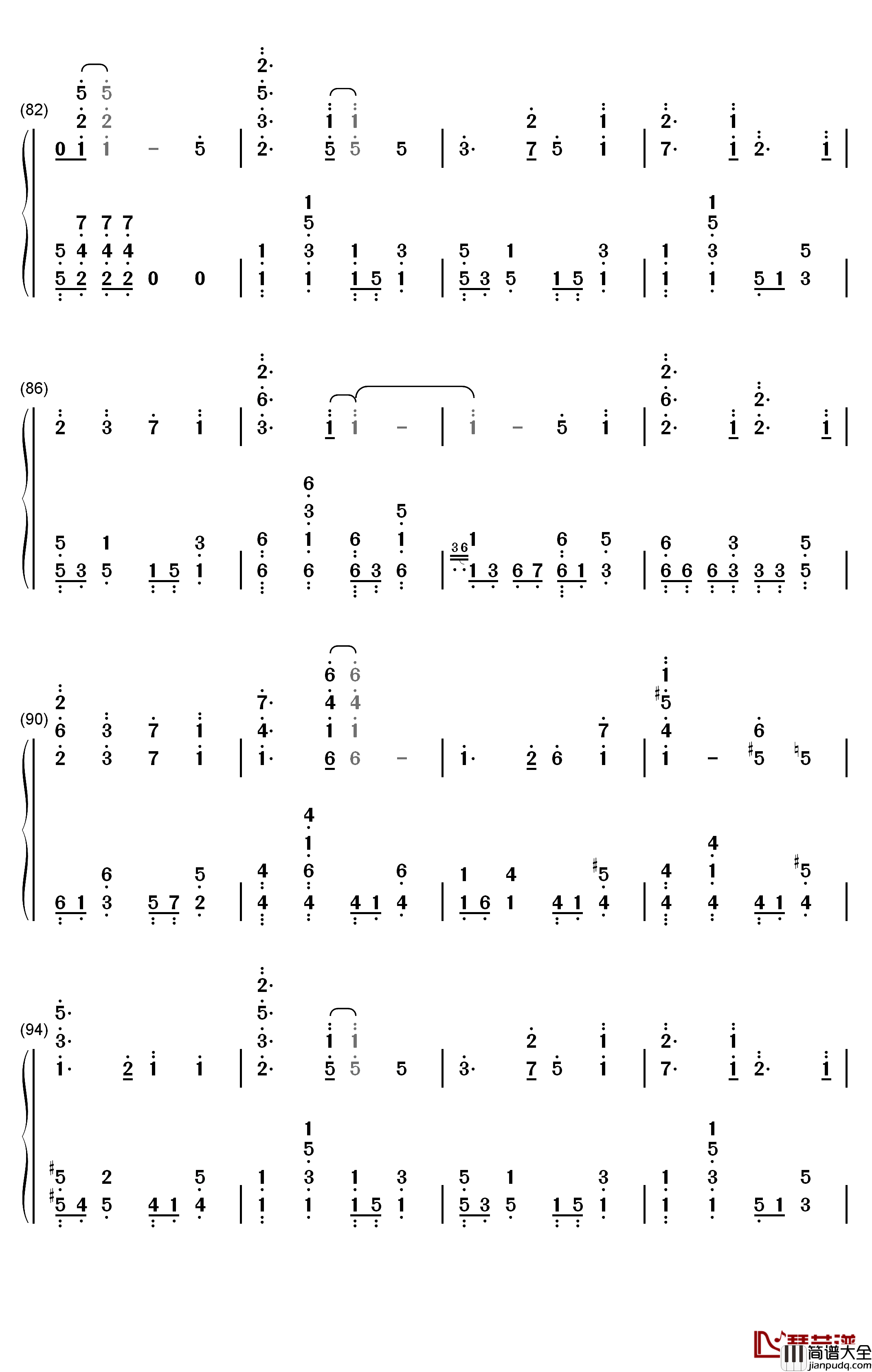 しわ钢琴简谱_数字双手_GUMI