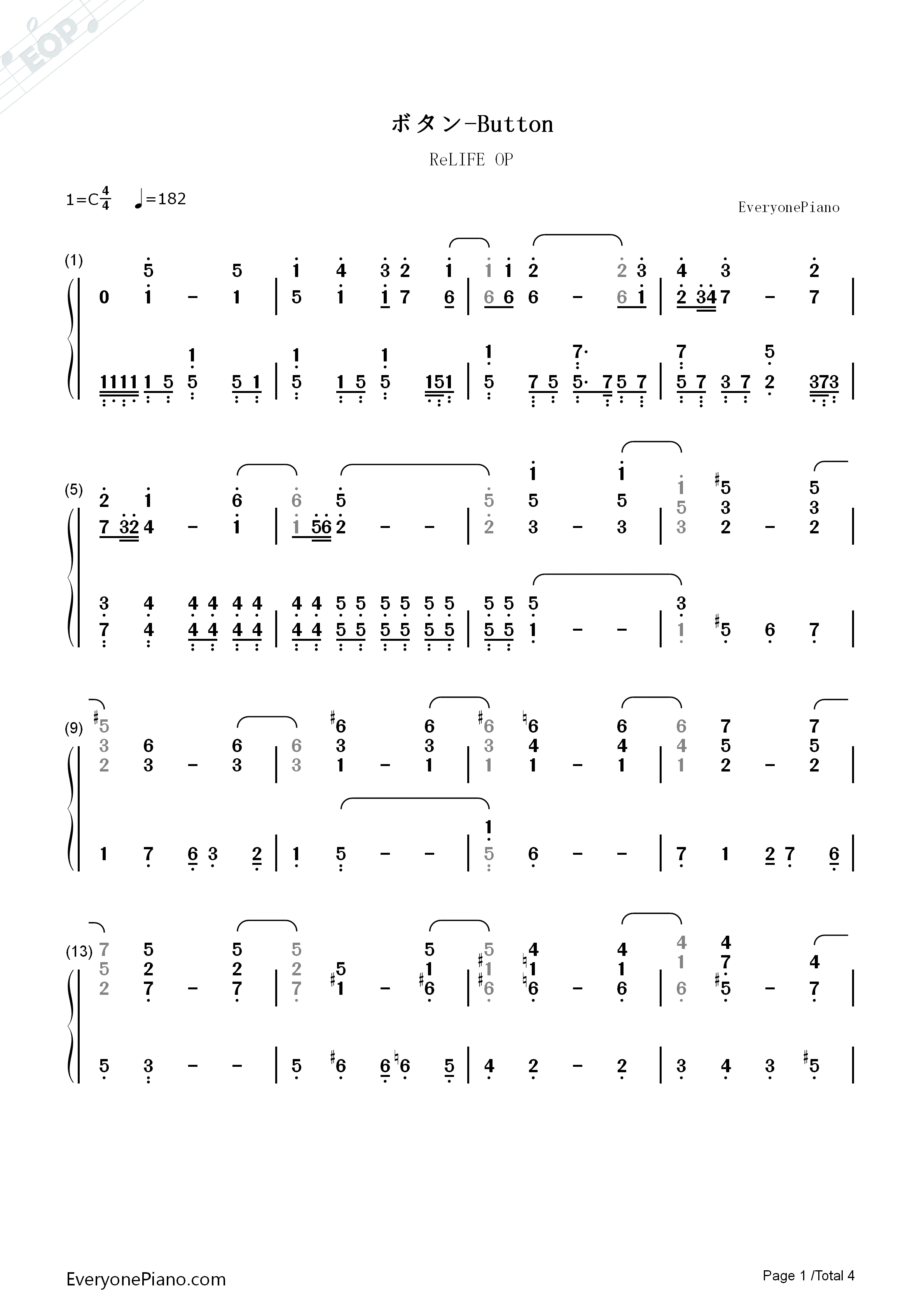 ボタン钢琴简谱_PENGUIN_RESEARCH演唱