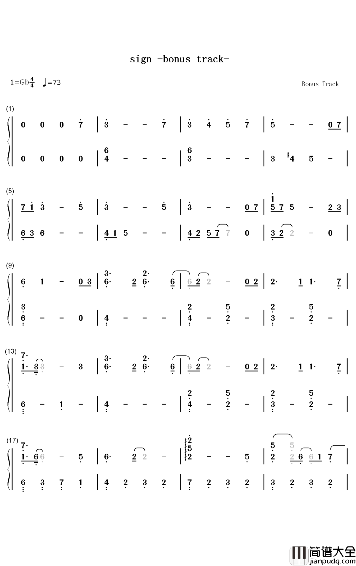 sign钢琴简谱_数字双手_Chouchou