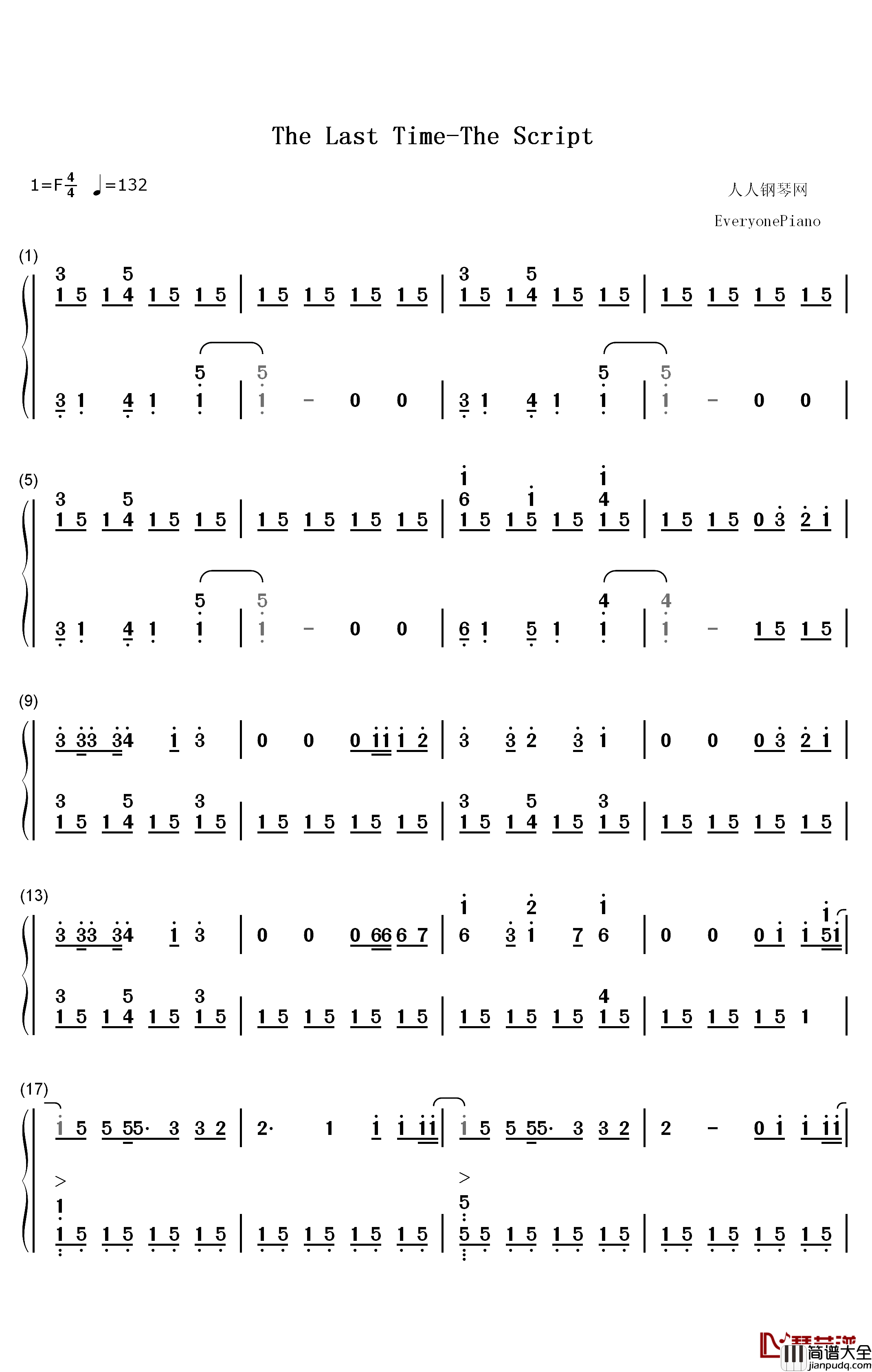The_Last_Time钢琴简谱_数字双手_The_Script