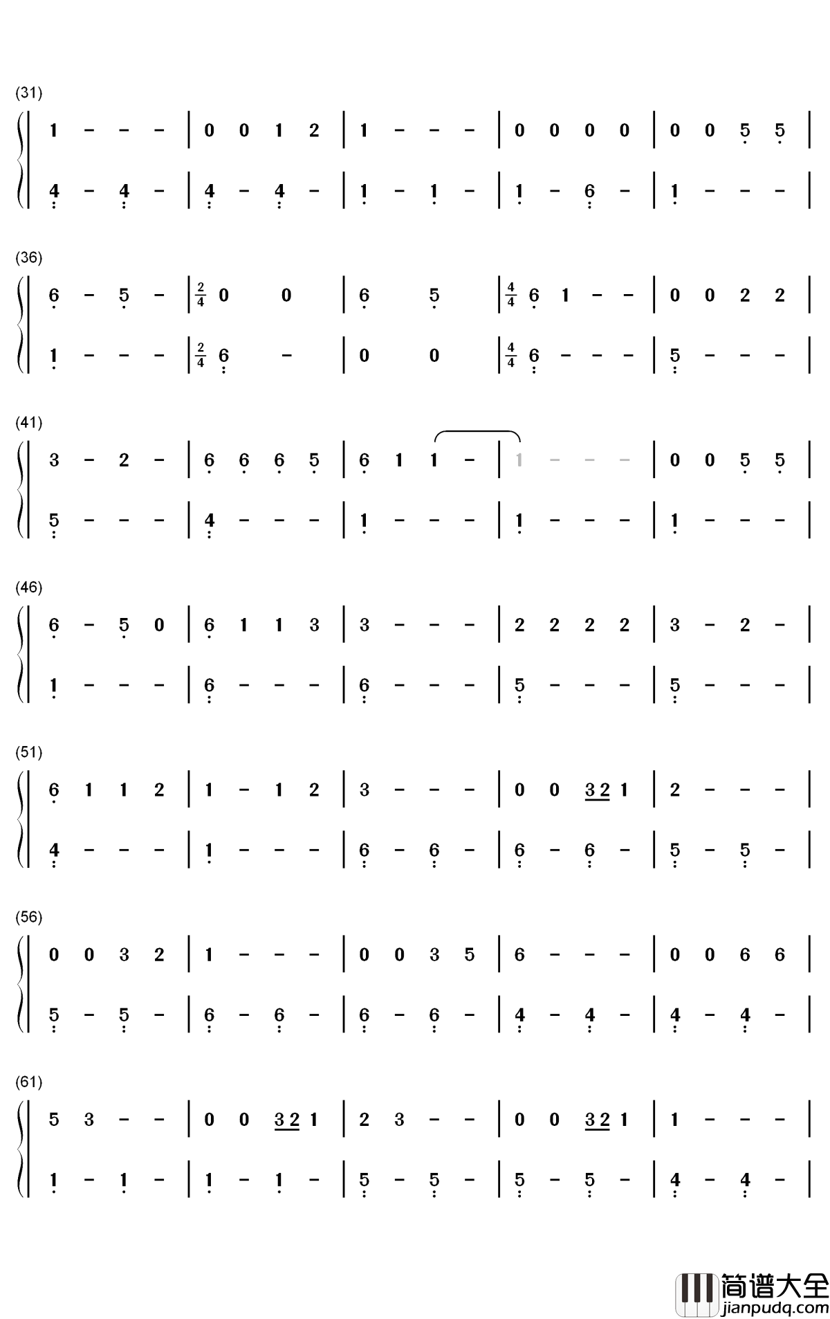 Take_Me_Home_Country_Roads钢琴简谱_John_Denver歌曲_数字双手曲谱