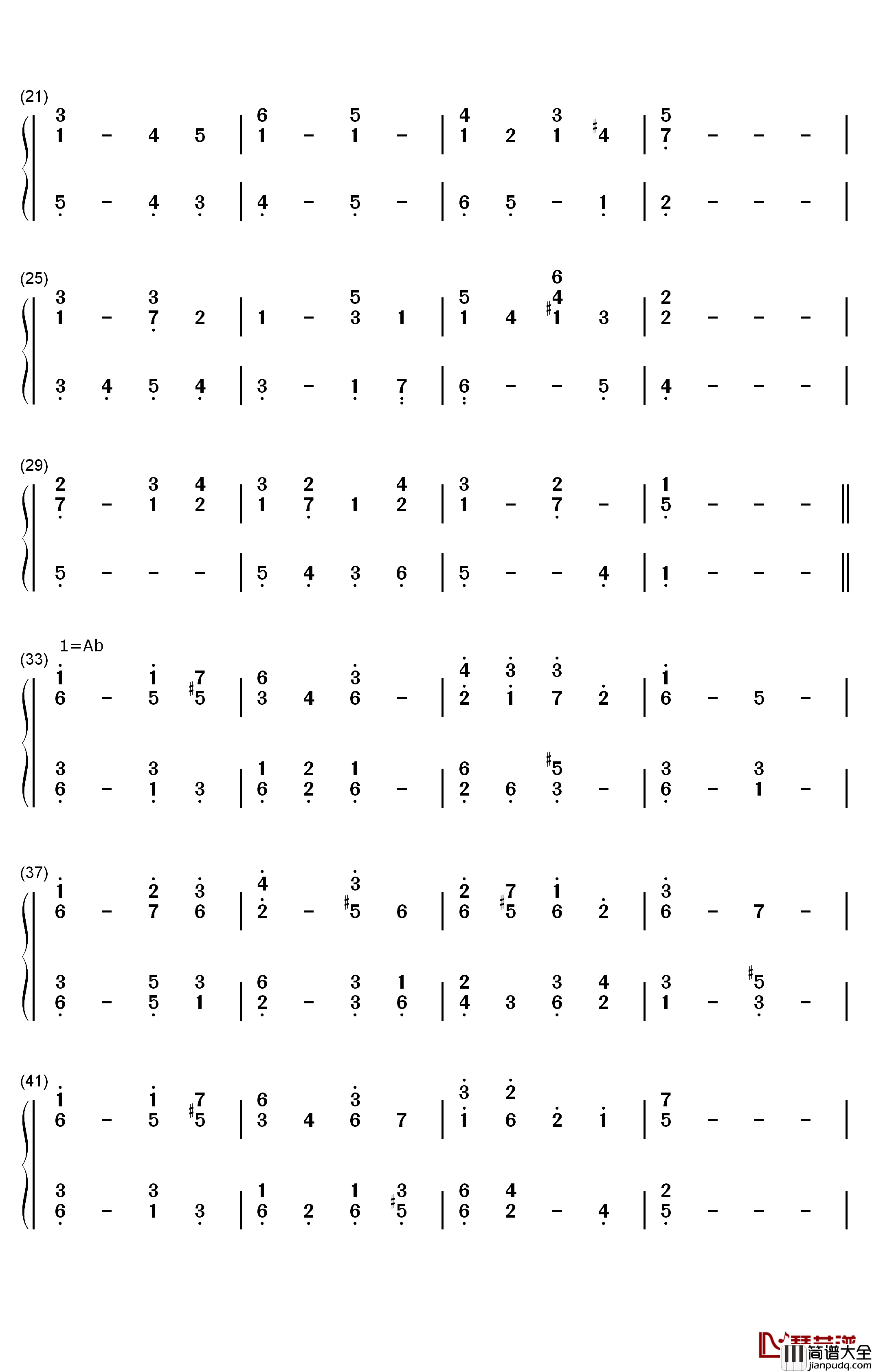 Abide_with_Me钢琴简谱_数字双手_William_Henry_Monk