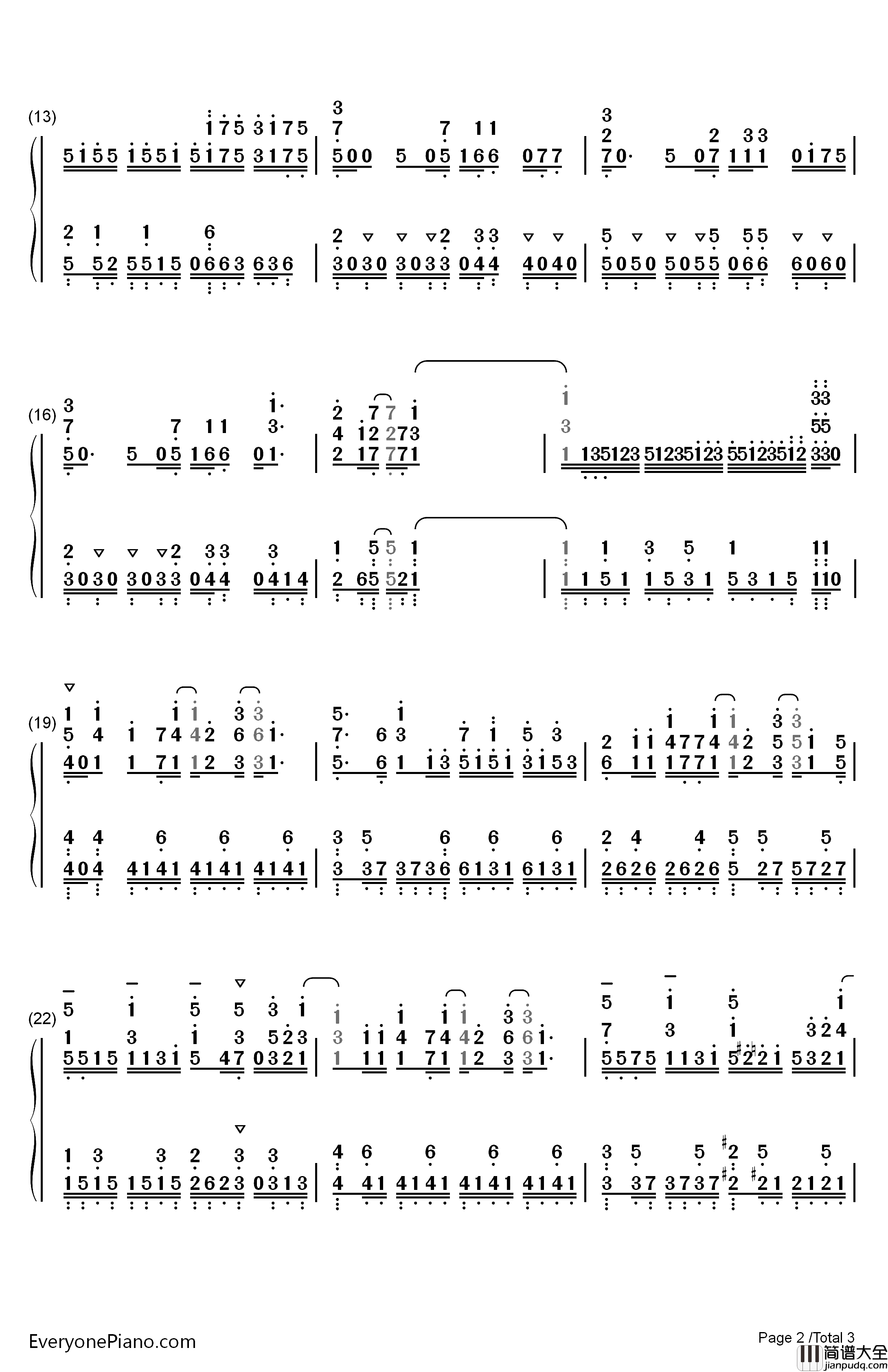 Chime钢琴简谱_数字双手_大冢爱