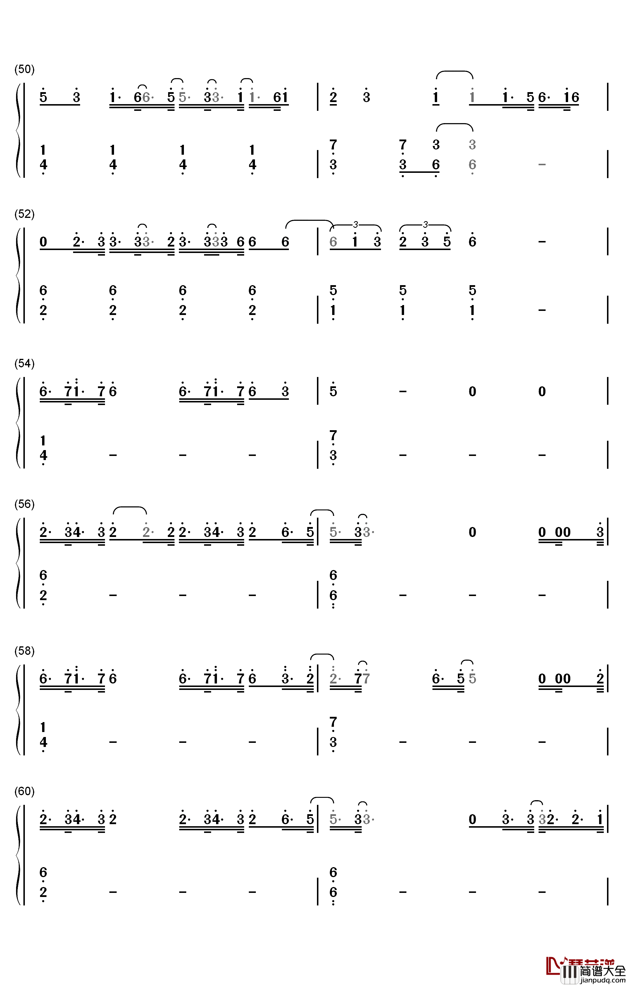 复杂钢琴简谱_数字双手_张大仙