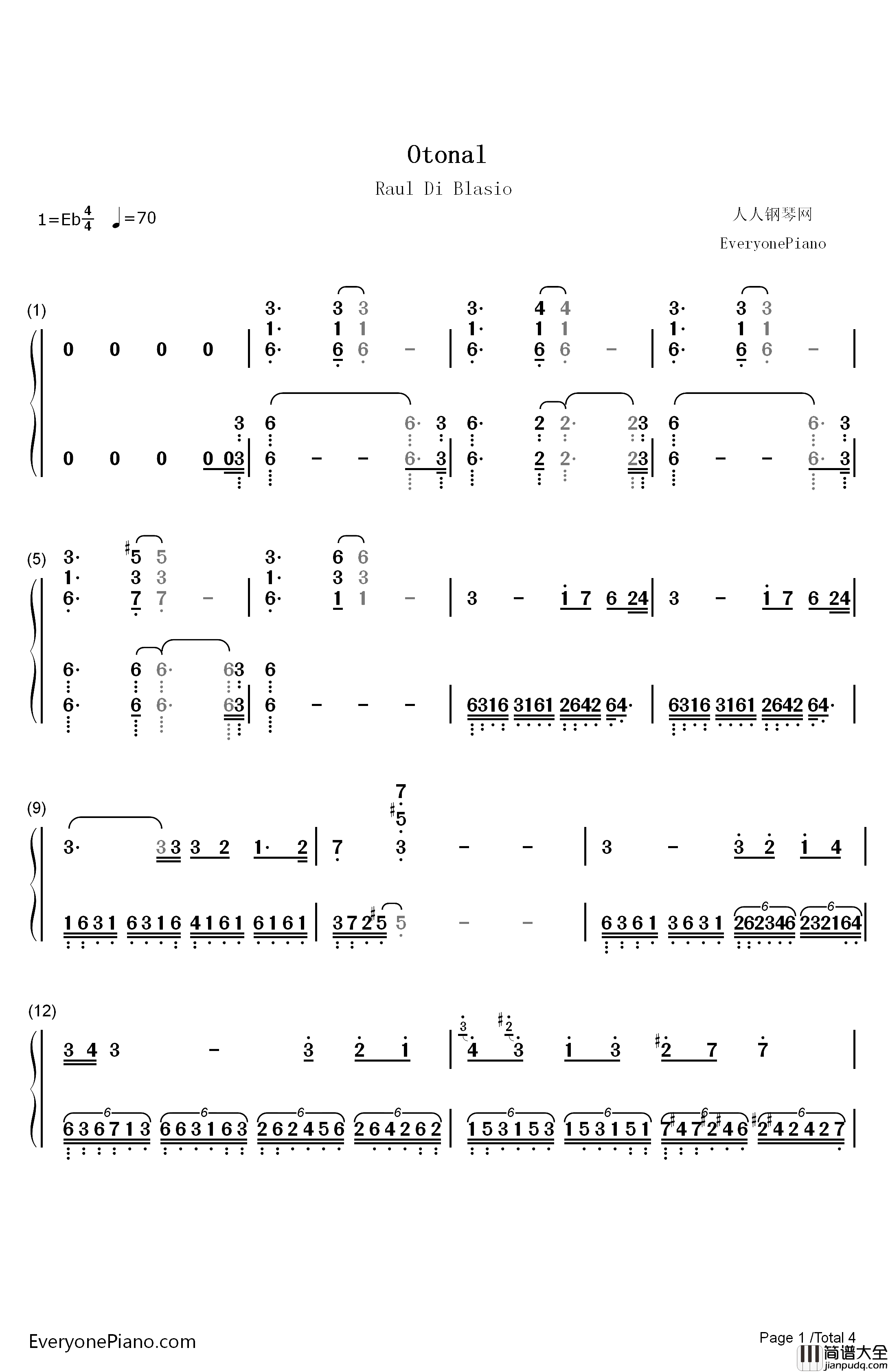 Otonal钢琴简谱_数字双手_Raul_Di_Blasio