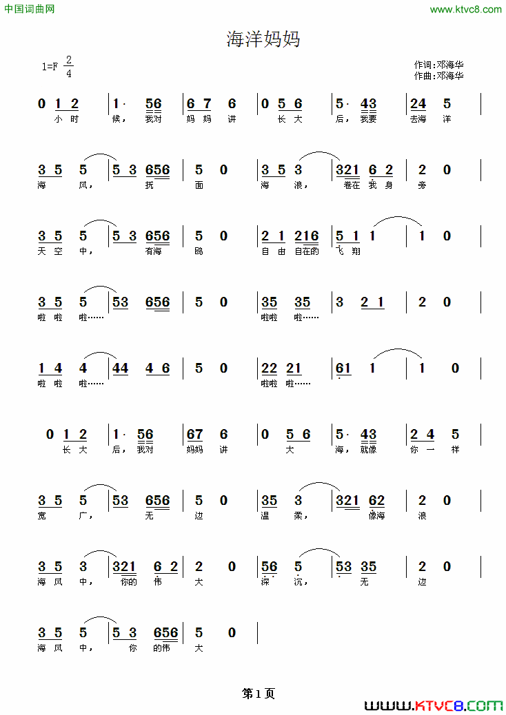 海洋妈妈邓海华词曲简谱