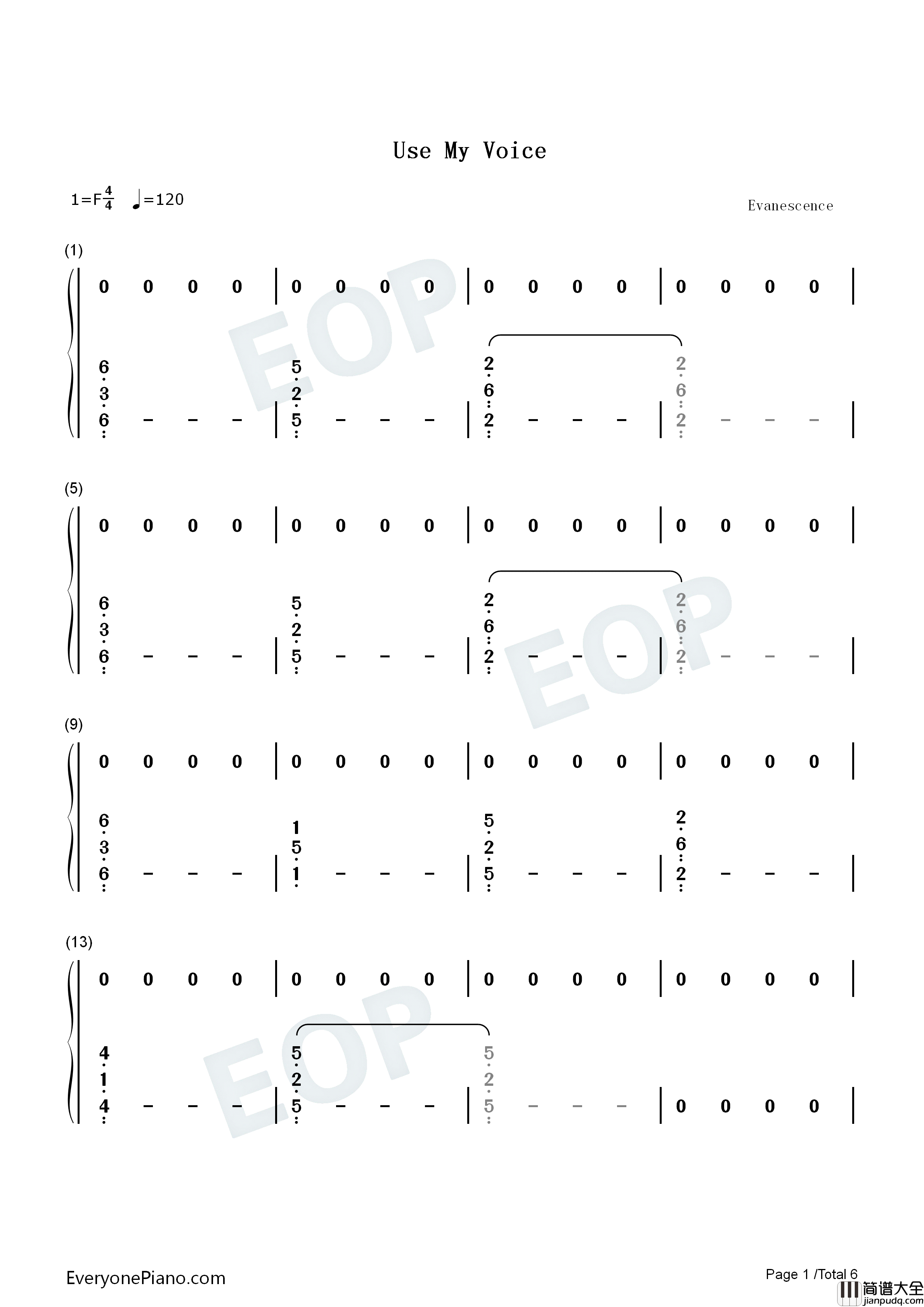 Use_My_Voice钢琴简谱_Evanescence演唱