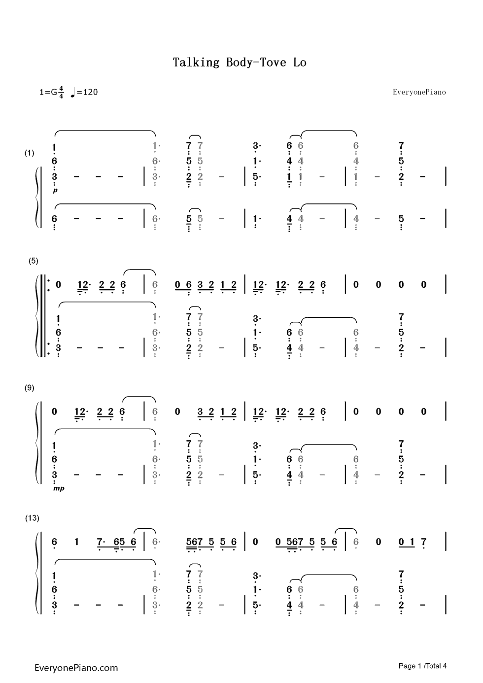 Talking_Body钢琴简谱_Tove_Lo演唱