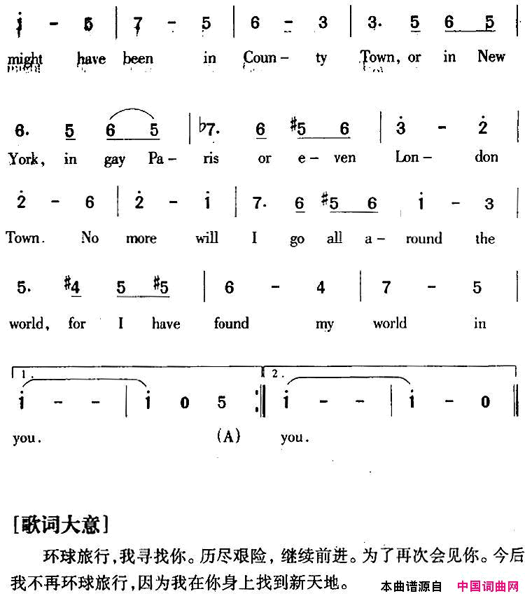 Aroundthewld环球旅行简谱