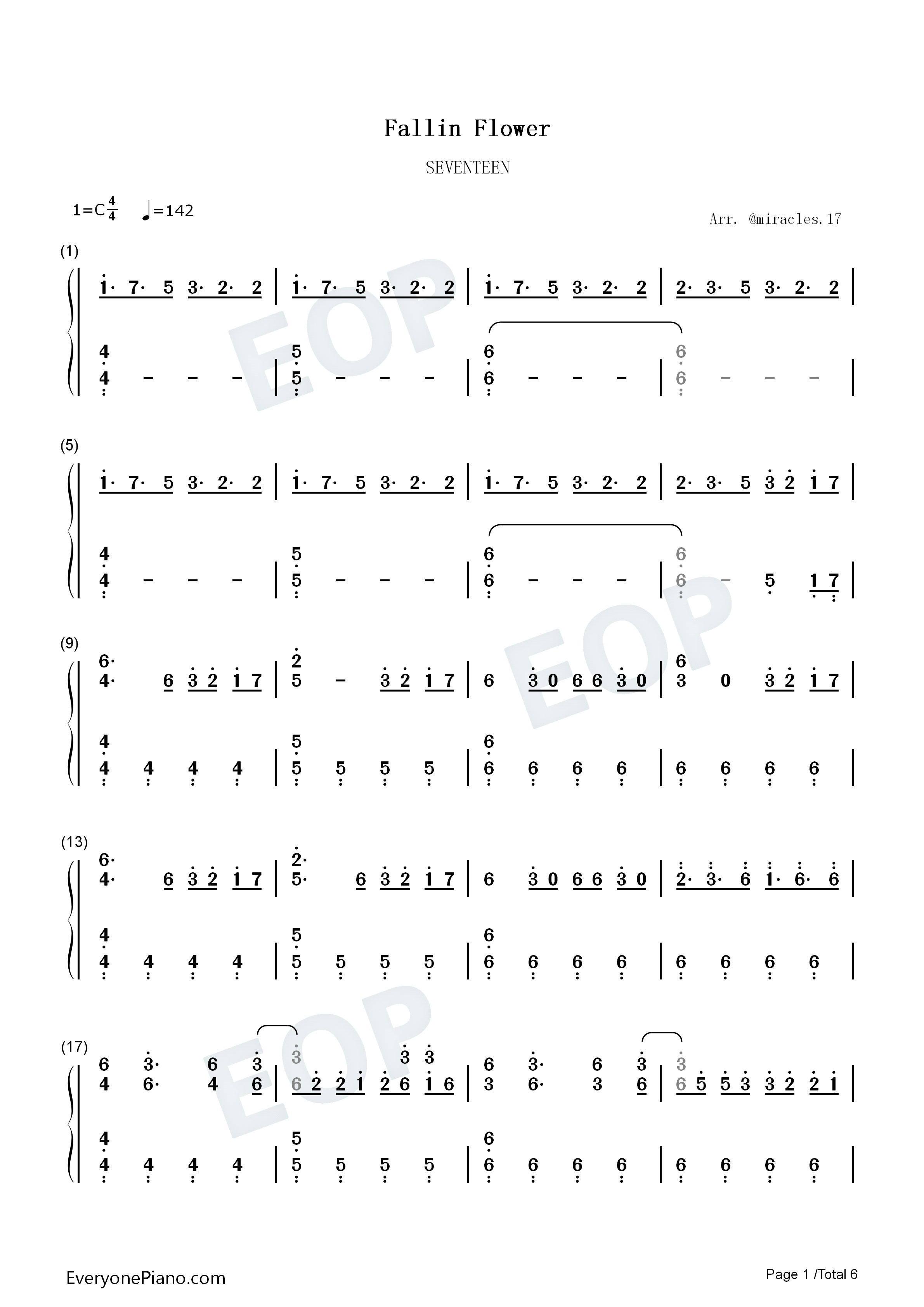 Fallin_Flower钢琴简谱_SEVENTEEN演唱