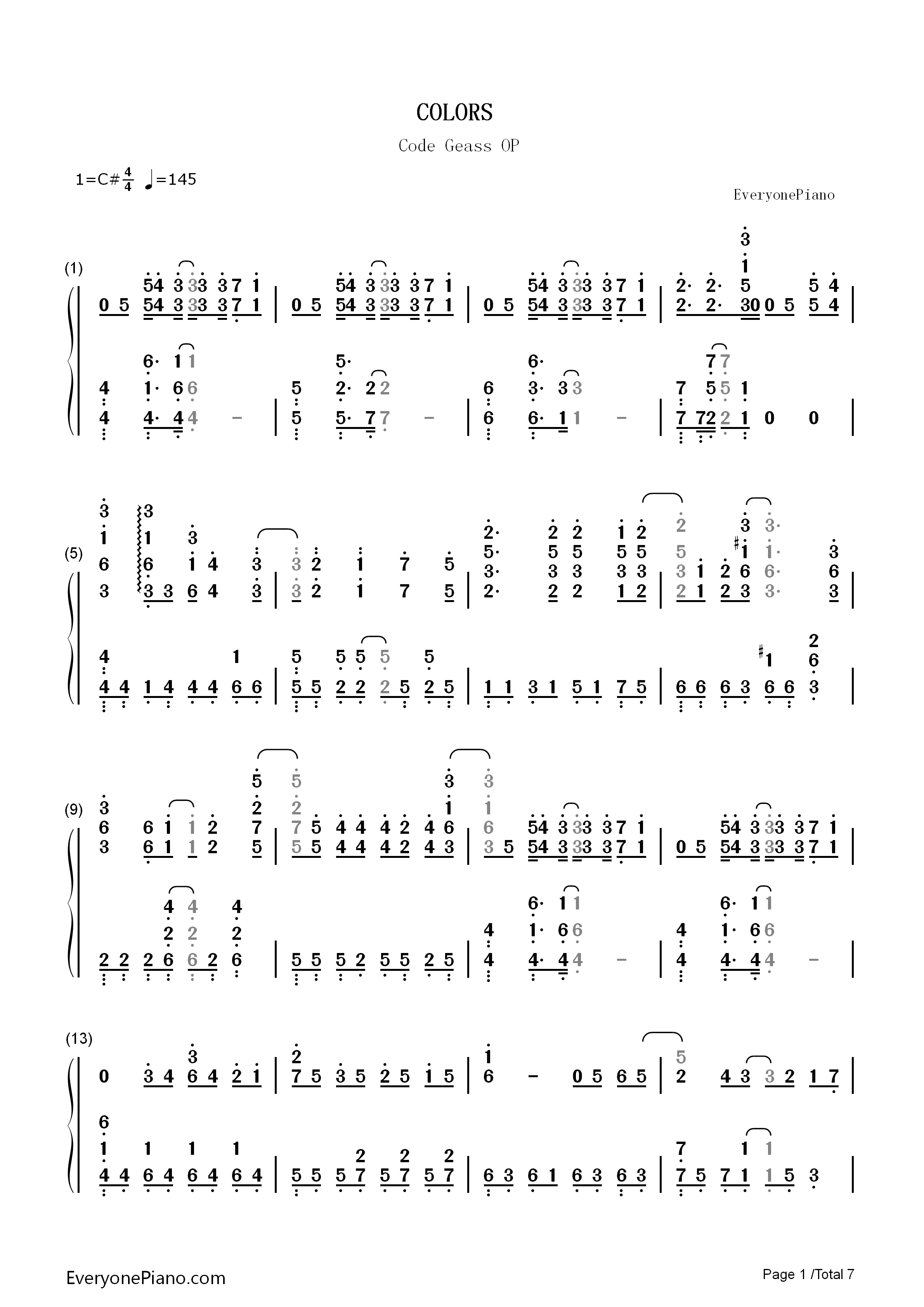 COLORS钢琴简谱_FLOW演唱