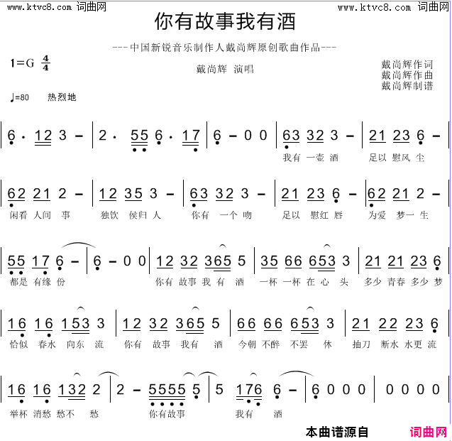 你有故事我有酒简谱_戴尚辉演唱_戴尚辉/戴尚辉词曲