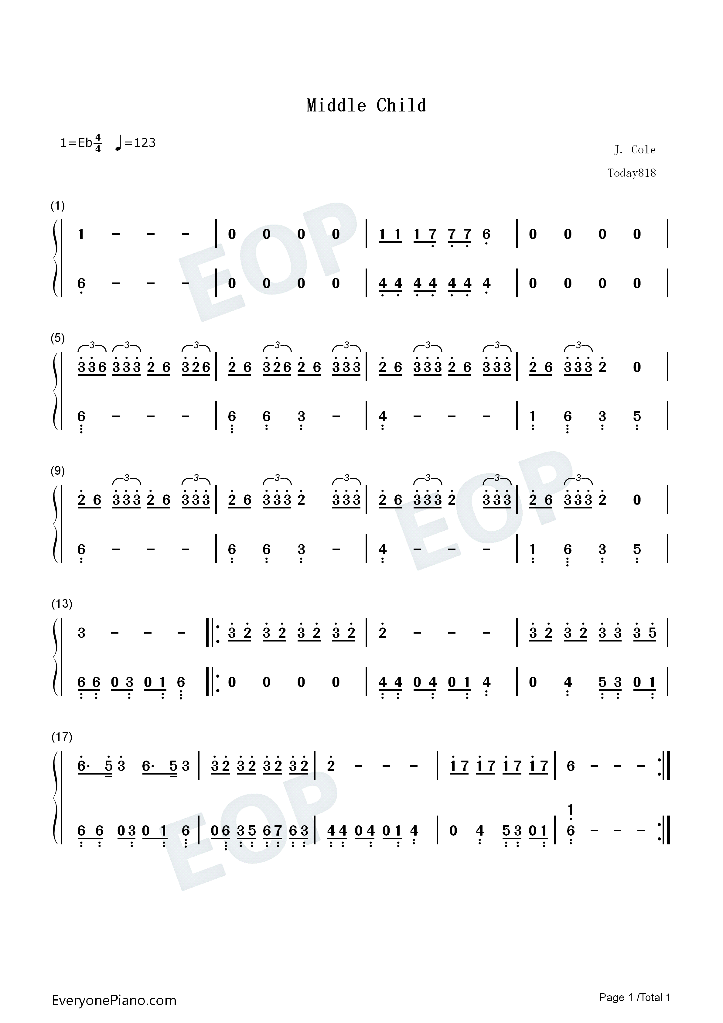 Middle_Child钢琴简谱_J._Cole演唱