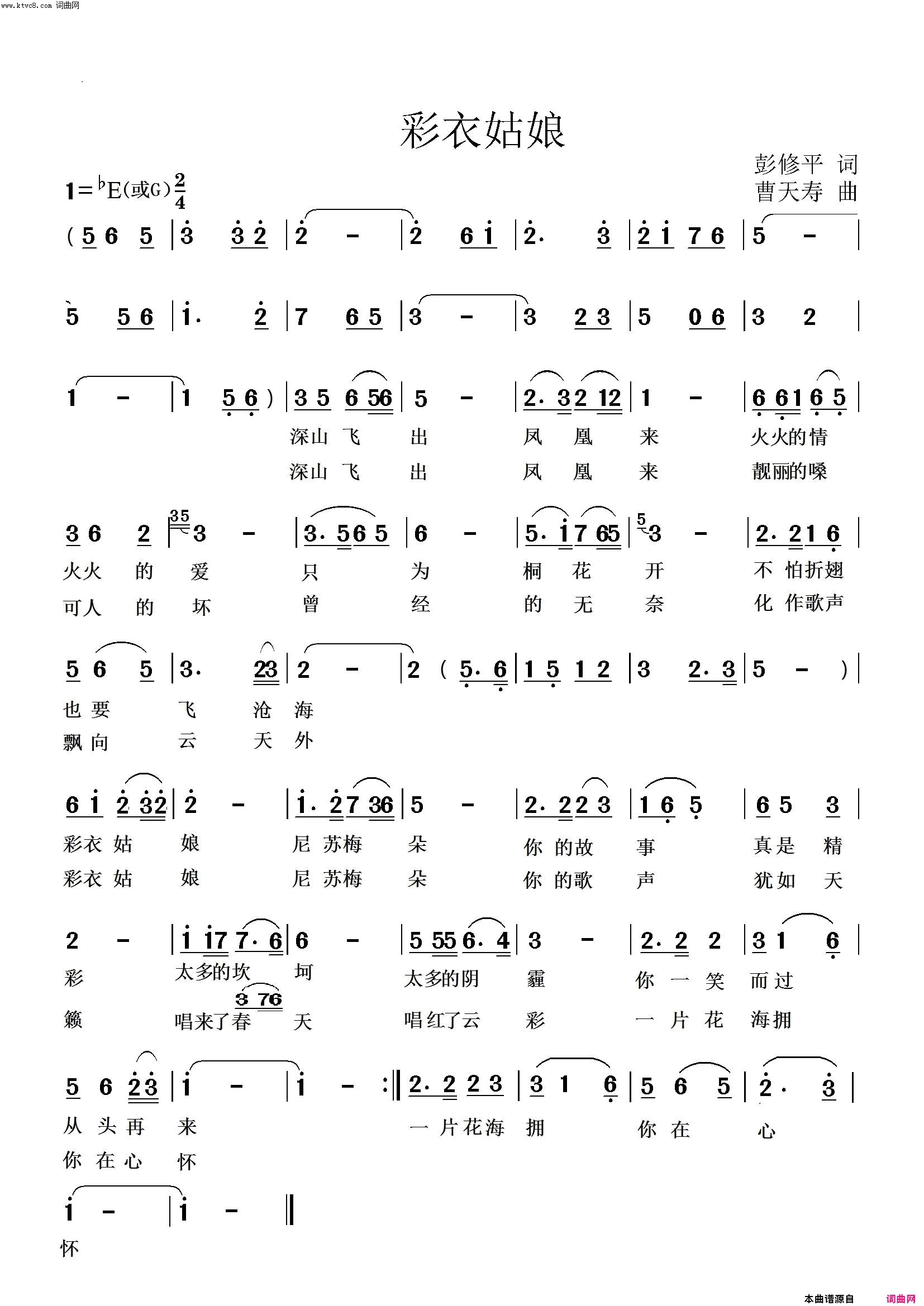 彩衣姑娘简谱_阿依果演唱_彭修平/曹天寿词曲