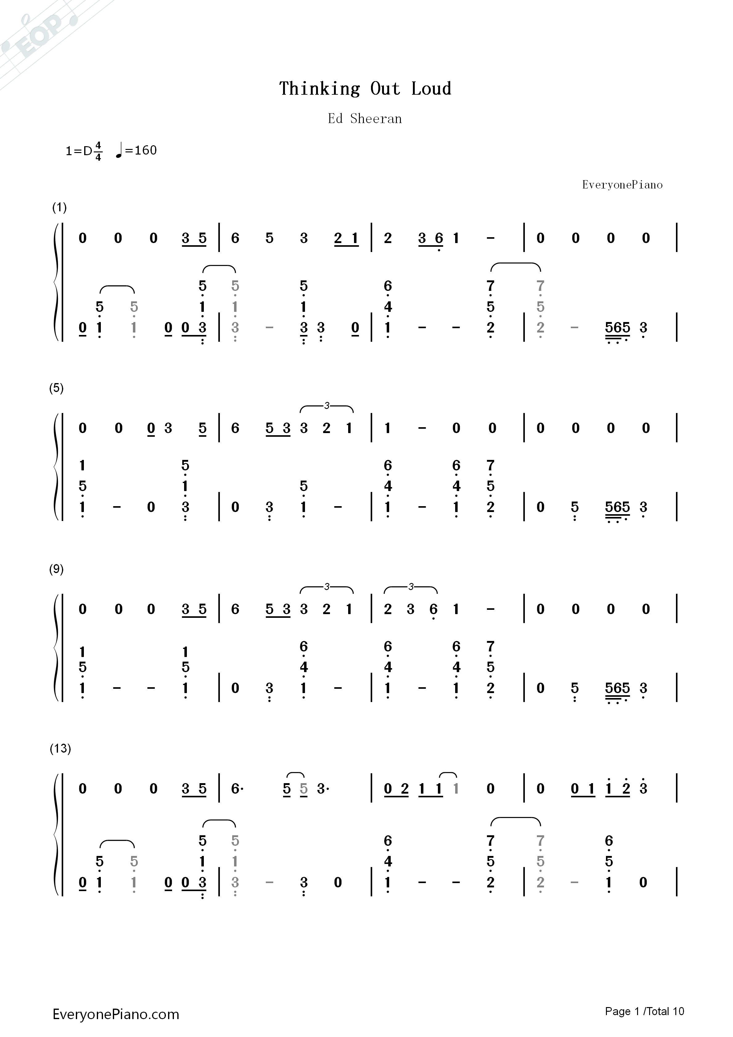 Thinking_Out_Loud钢琴简谱_Ed_Sheeran演唱