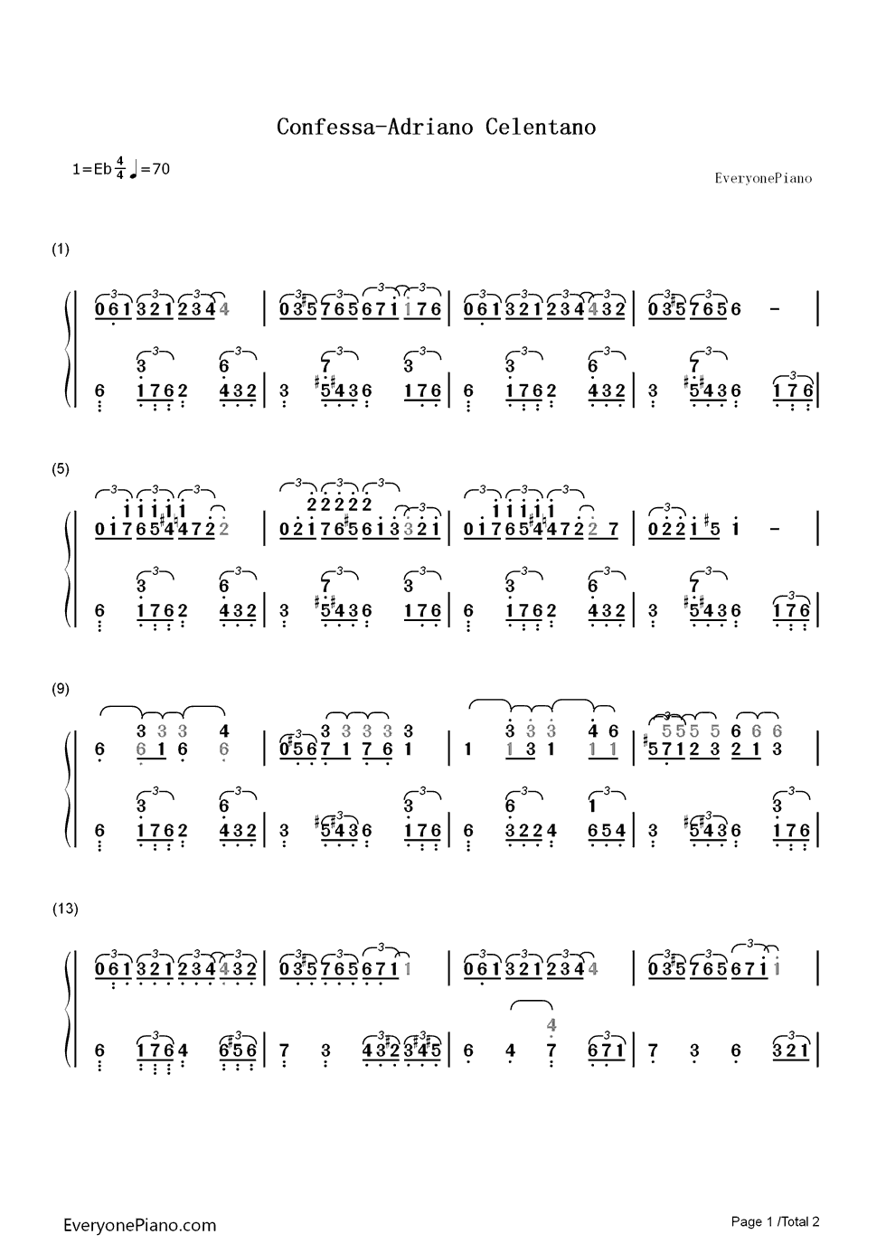 Confessa钢琴简谱_Adriano_Celentano演唱