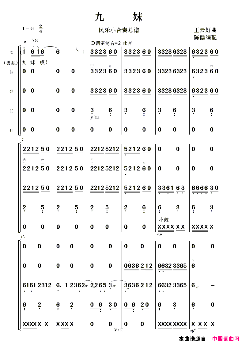 九妹民乐合奏简谱