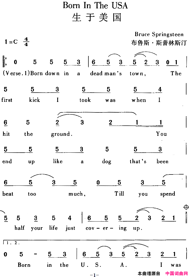 BornInTheUSA生于美国简谱