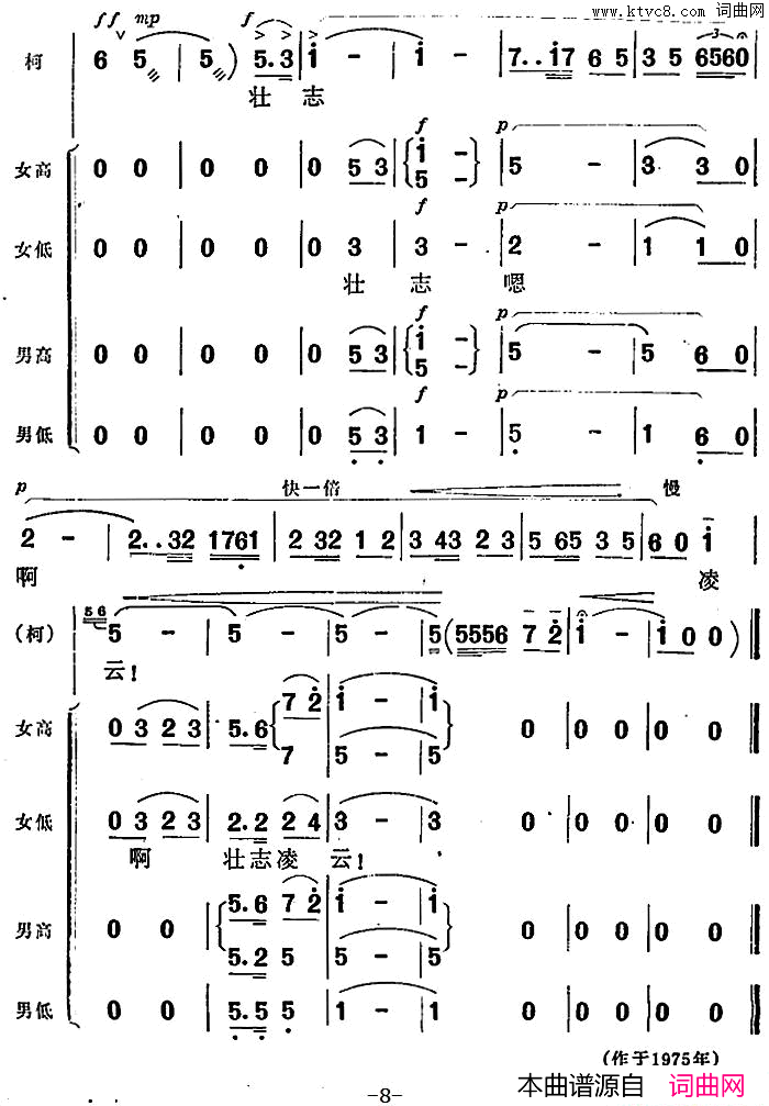 乱云飞歌剧_杜鹃山_选曲简谱