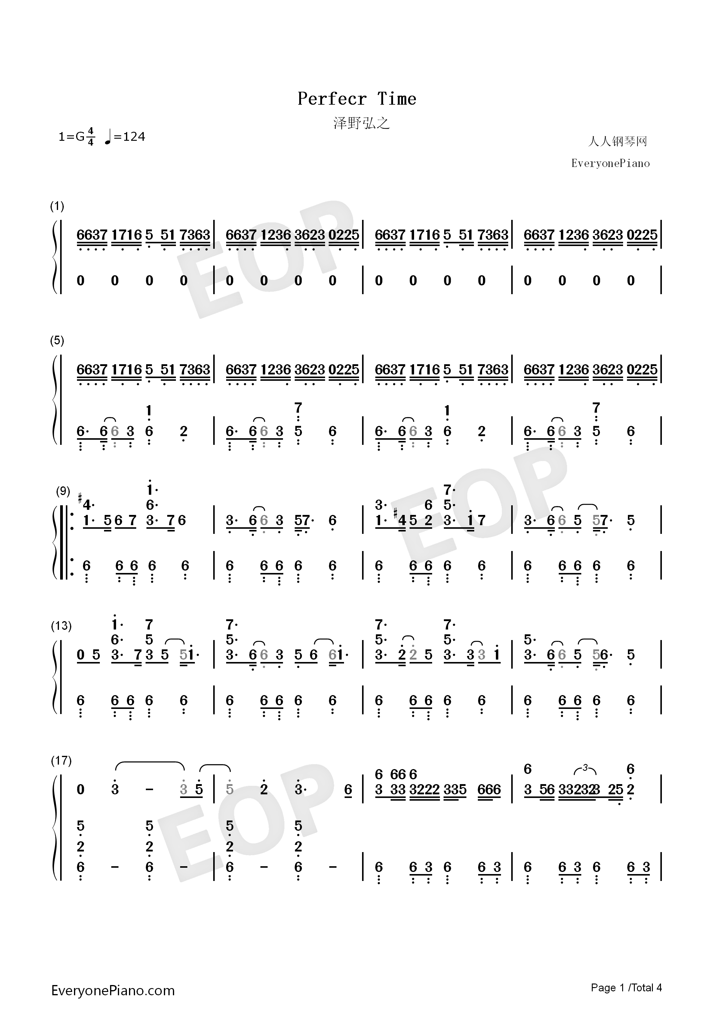 Perfect_Time钢琴简谱_泽野弘之演唱