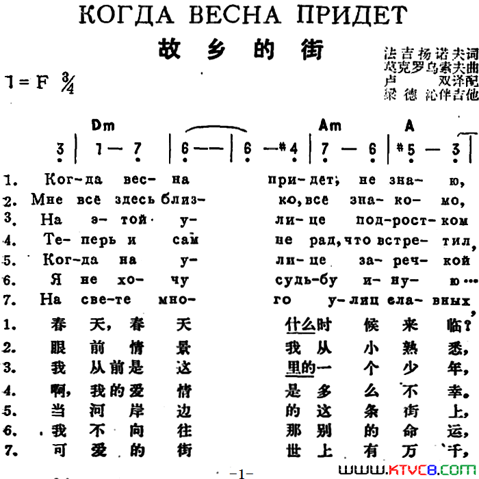 [前苏联]故乡的街中俄文对照简谱