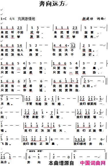 奔向远方简谱_goodevil演唱_颜建功/颜建功词曲