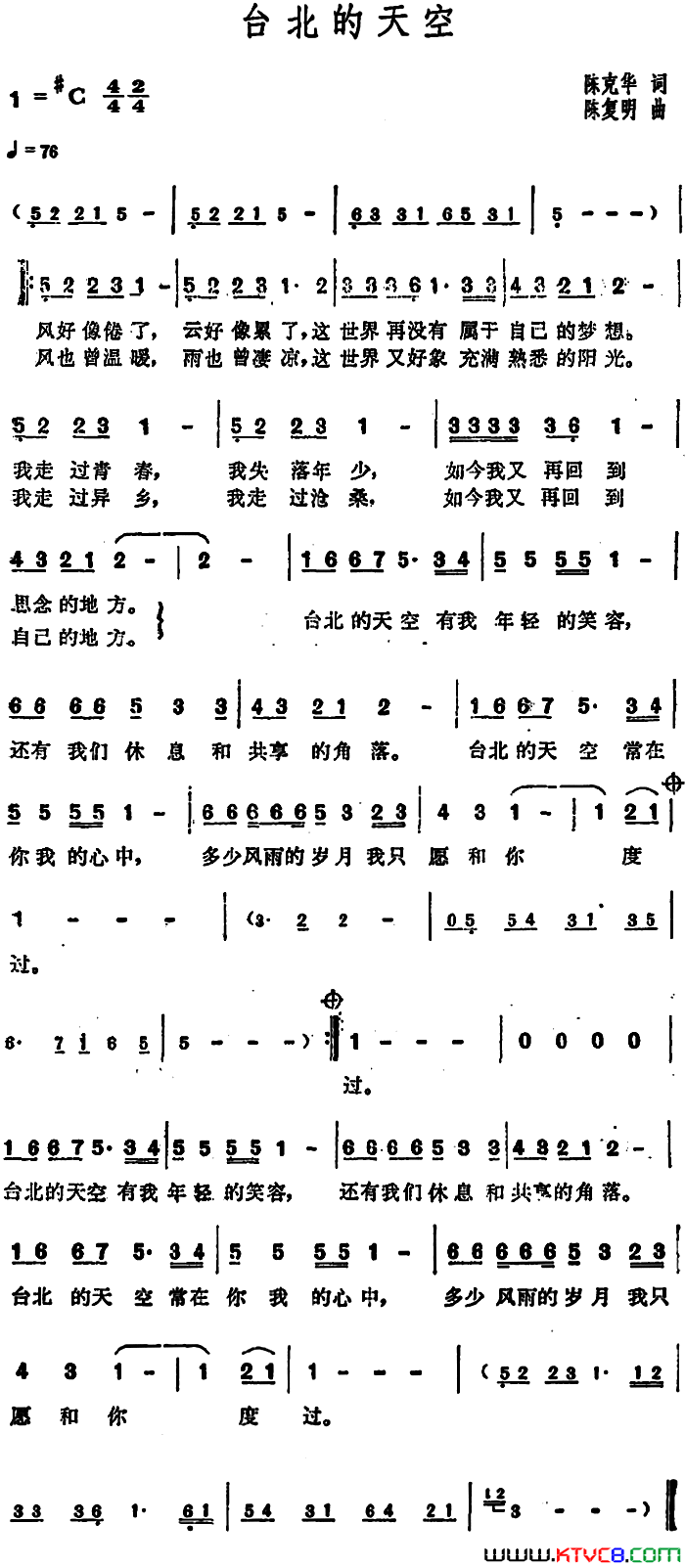 台北的天空电视剧_花落春犹在_主题曲简谱_王芷蕾演唱_陈克华/陈复明词曲