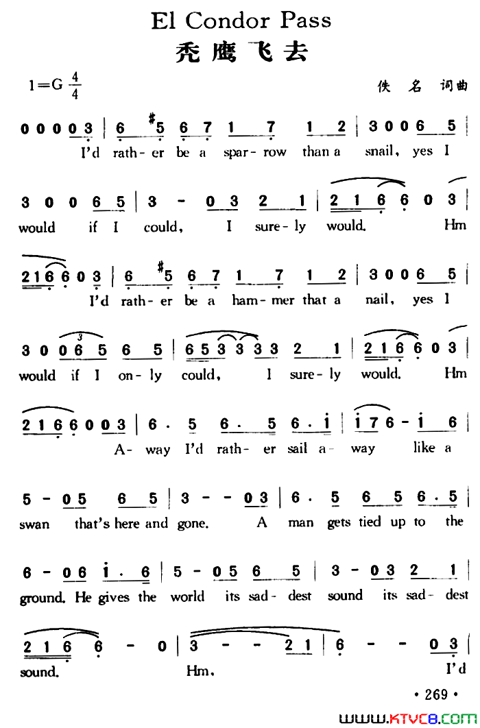 ElCondorPass秃鹰飞去El_Condor_Pass秃鹰飞去简谱