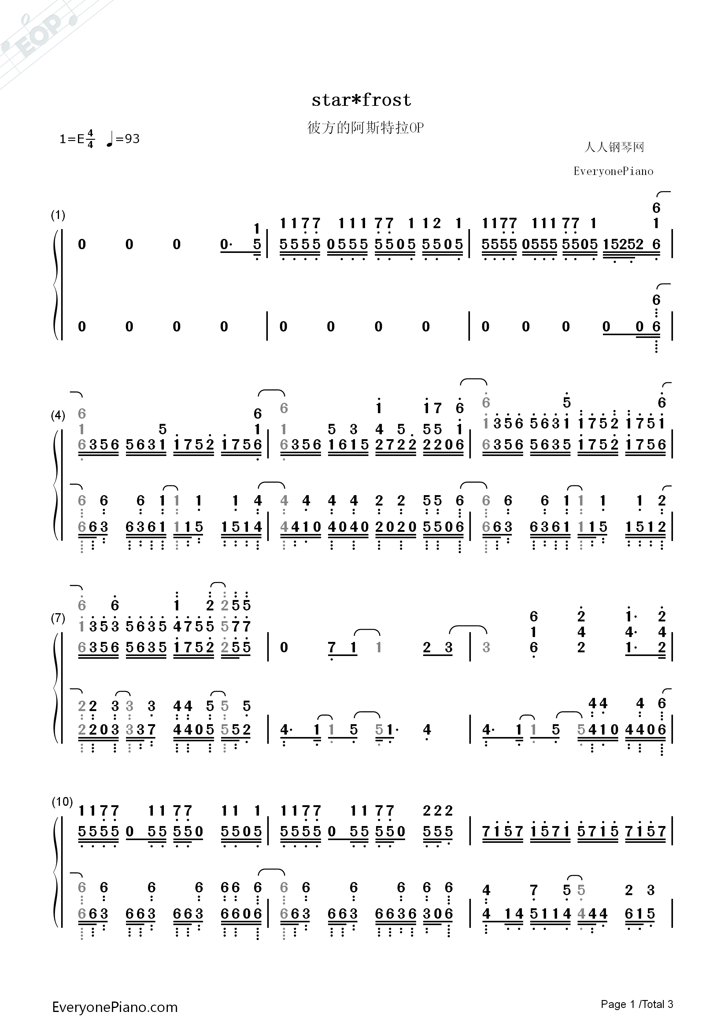 star_frost钢琴简谱_Nonoc演唱