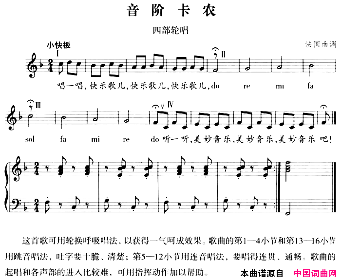 音阶卡农中外轮唱歌曲集：[法]五线谱简谱