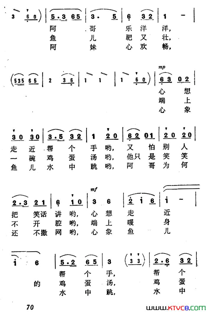 阿妹走过碧绿的鱼塘简谱