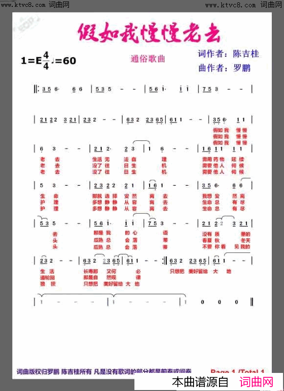 假如我慢慢老去简谱_黄梅演唱_陈吉桂曲谱