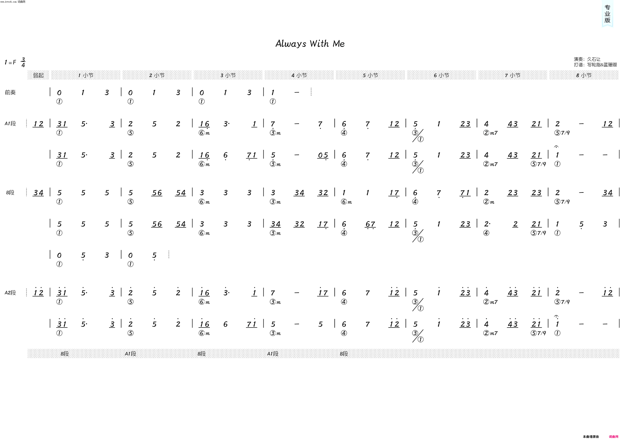 Always_With_Me(简和谱)简谱_写轮指曲谱