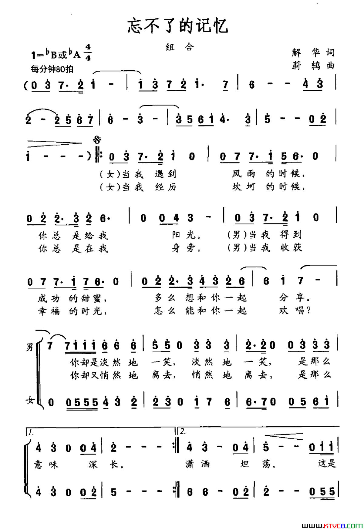 忘不了的记忆解华词蔚鸫曲忘不了的记忆解华词_蔚鸫曲简谱