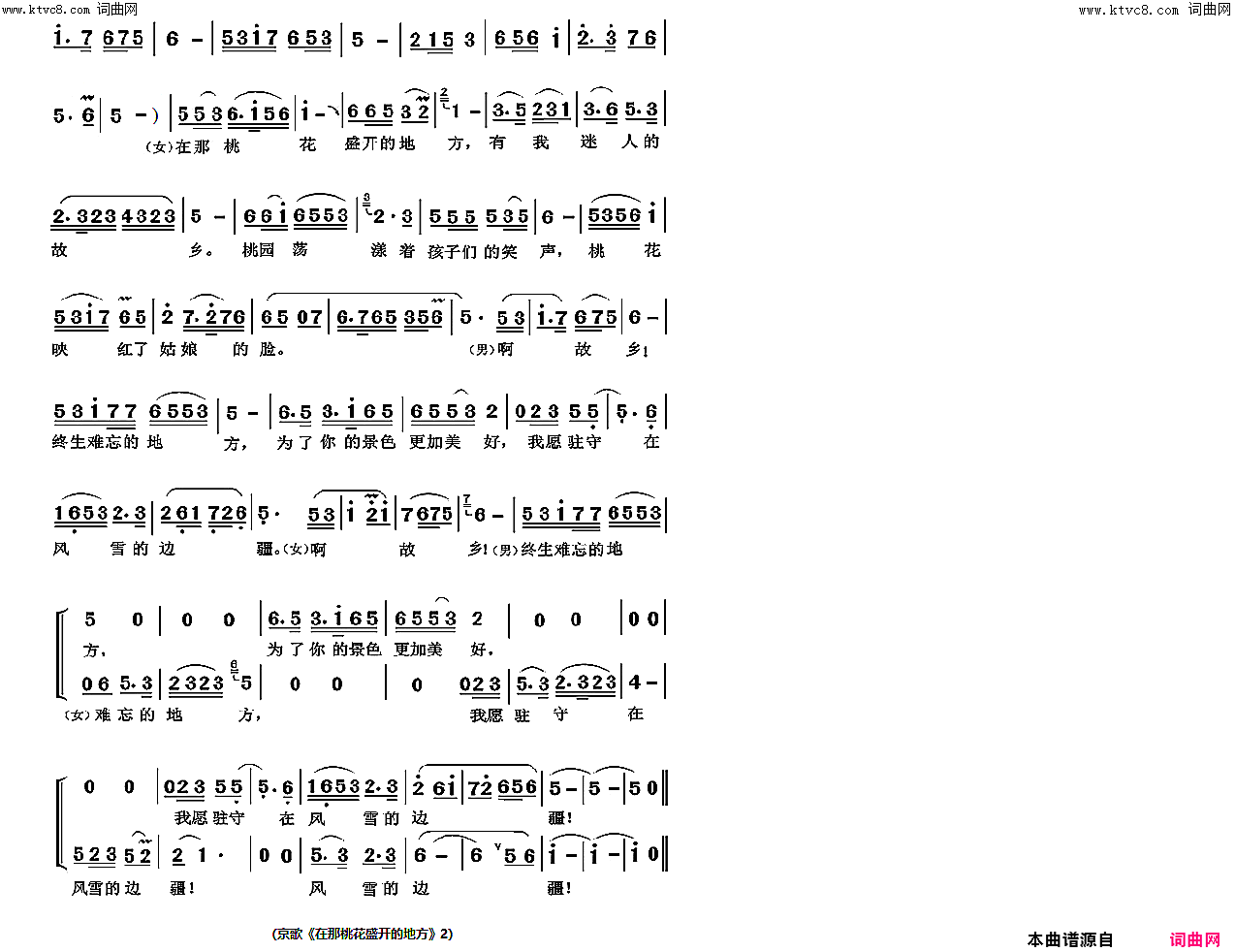 _在那桃花盛开的地方__蒋大为、霍尊京歌演唱版(简单民乐小合奏曲谱兼作演唱伴奏谱)简谱_蒋大为演唱_盛达曲谱