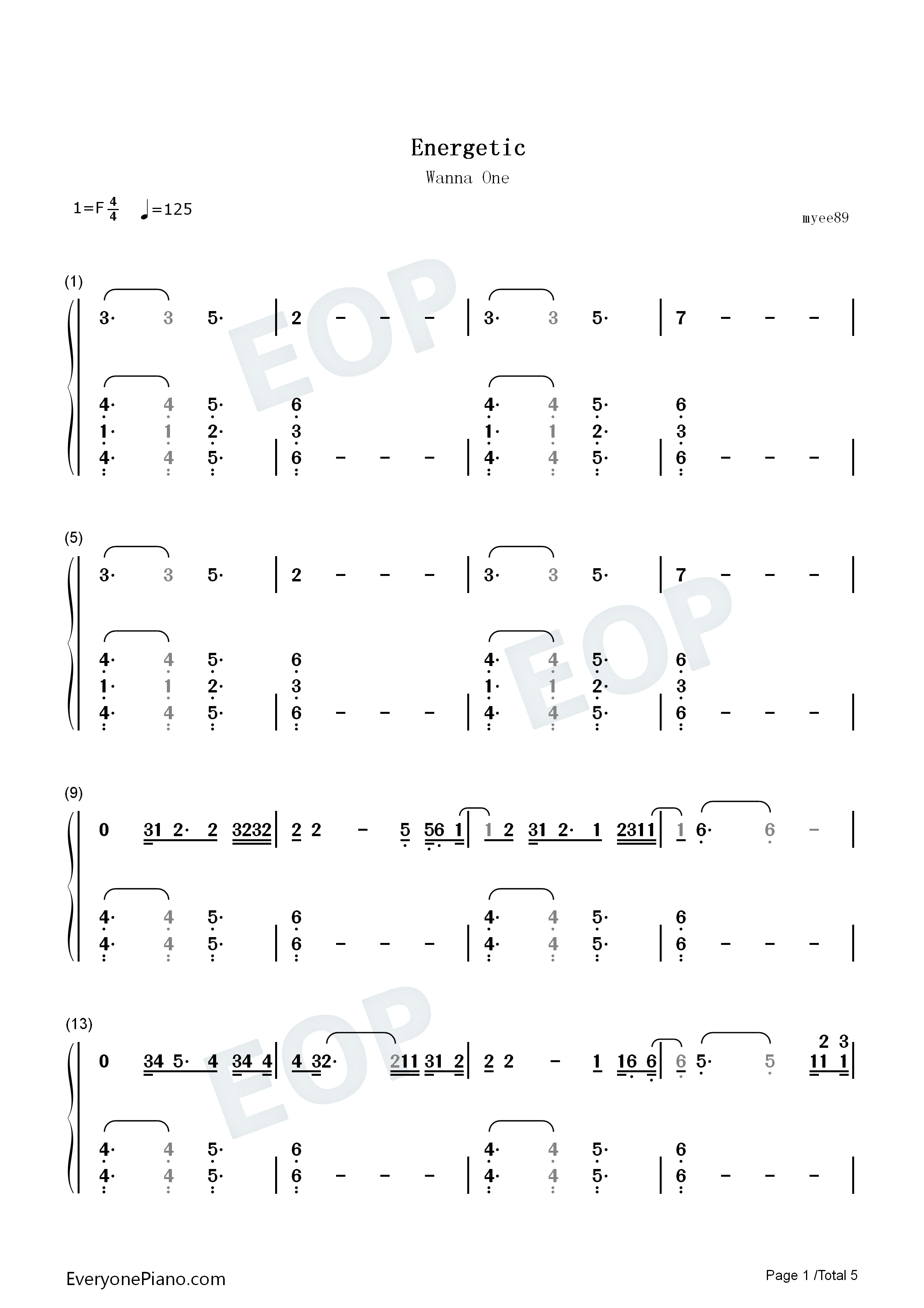 Energetic钢琴简谱_Wanna_One演唱