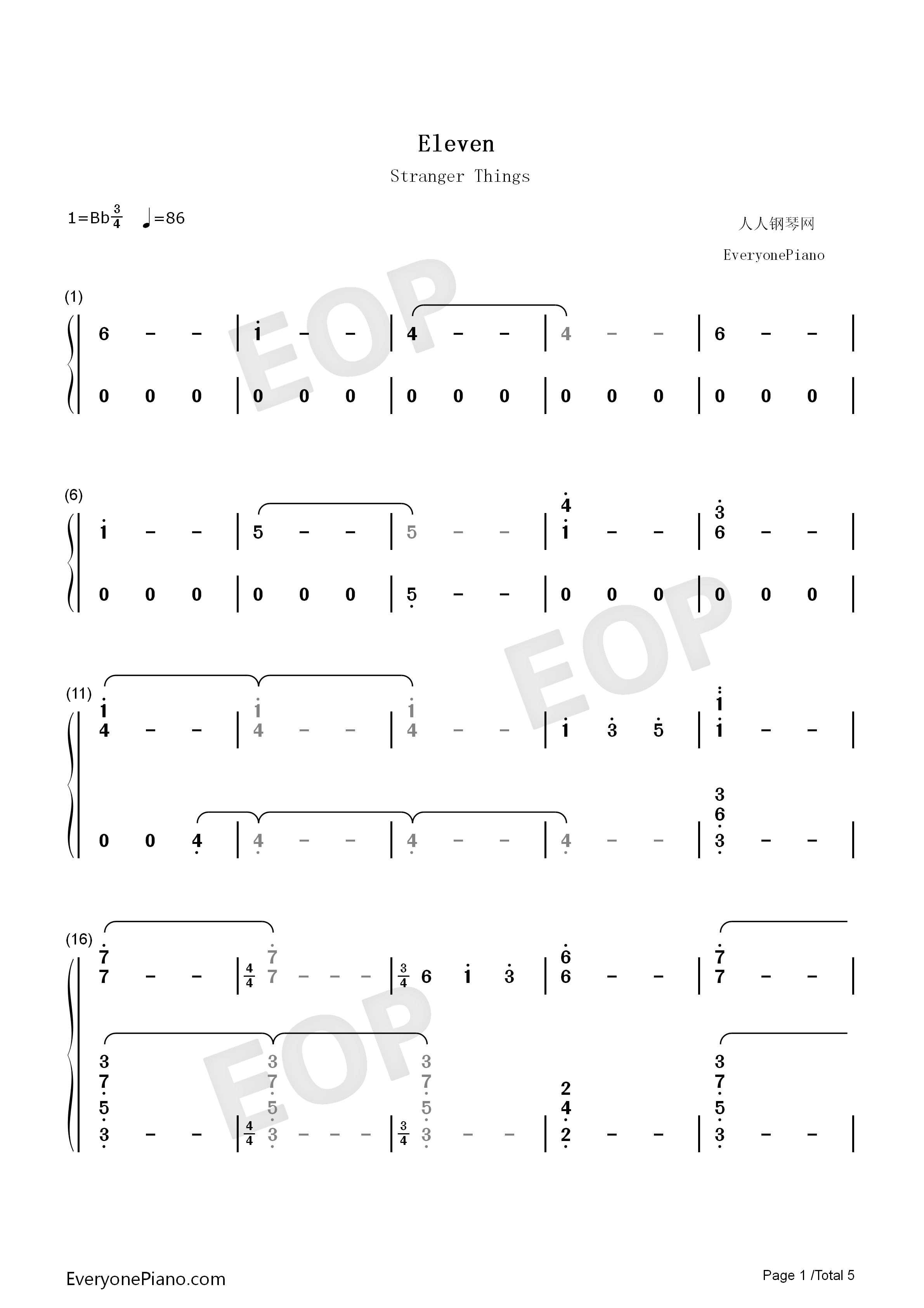 Eleven钢琴简谱_Michael_Stein_Kyle_Dixon演唱