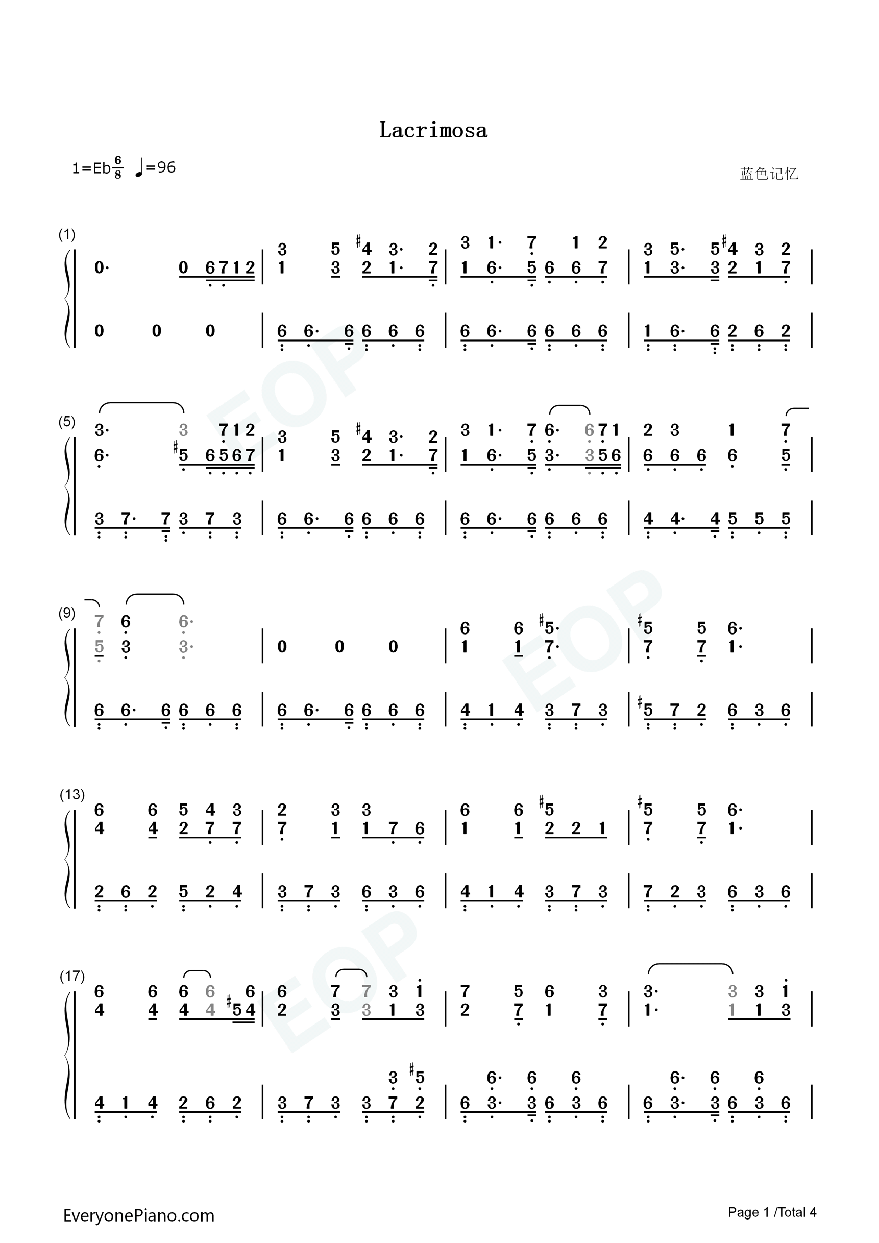 Lacrimosa钢琴简谱_Kalafina演唱