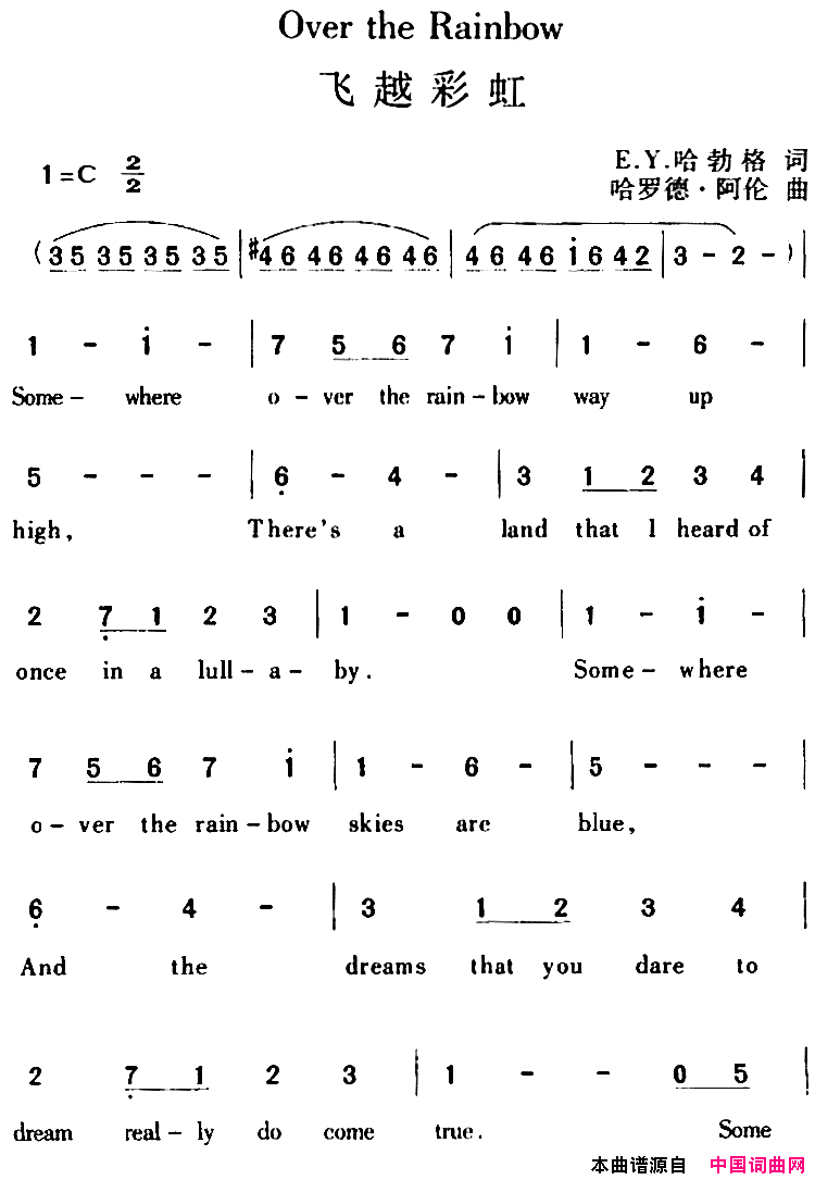 OvertheRainbow飞越彩虹简谱