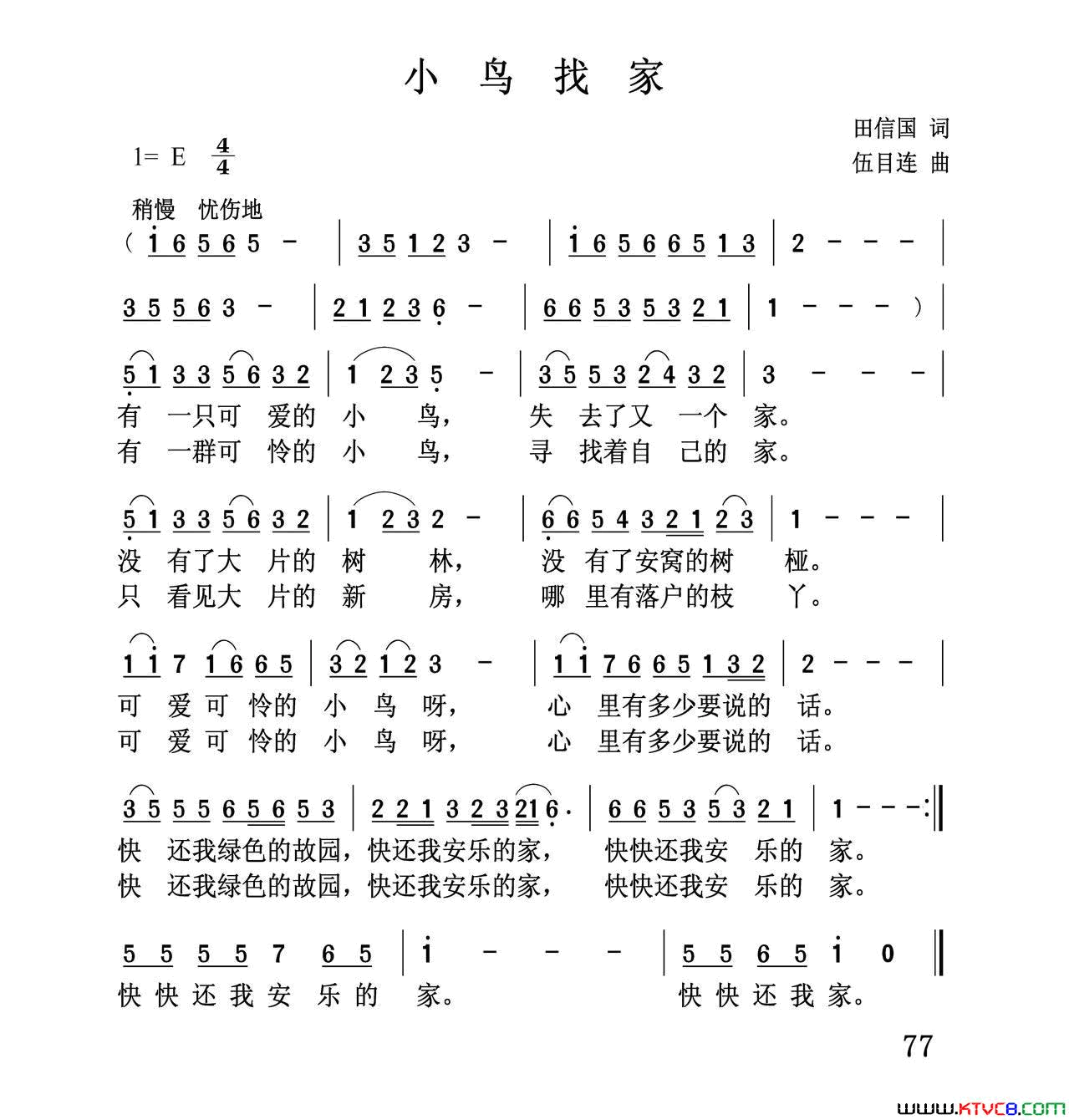 小鸟找家简谱