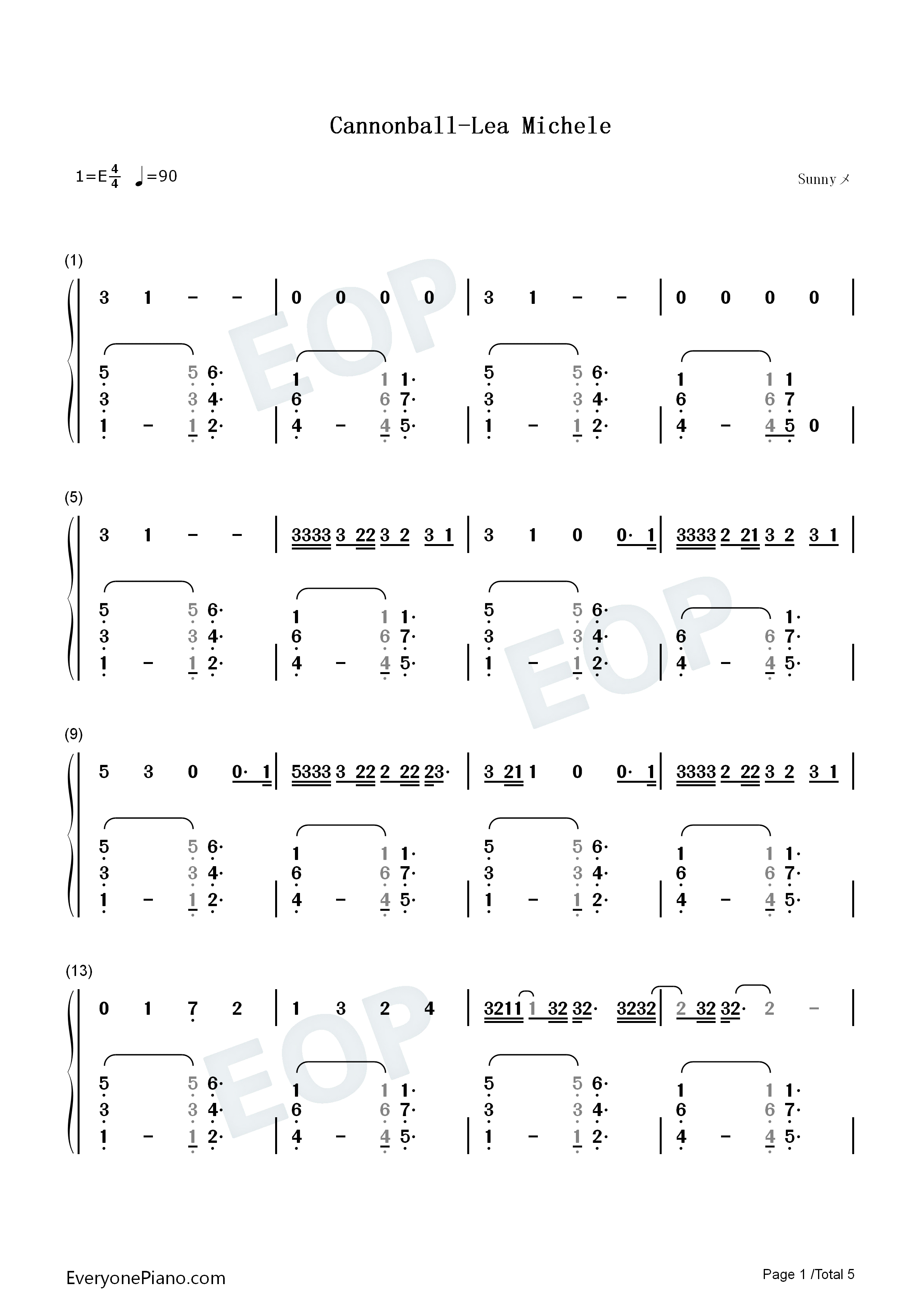 Cannonball钢琴简谱_Lea_Michele演唱