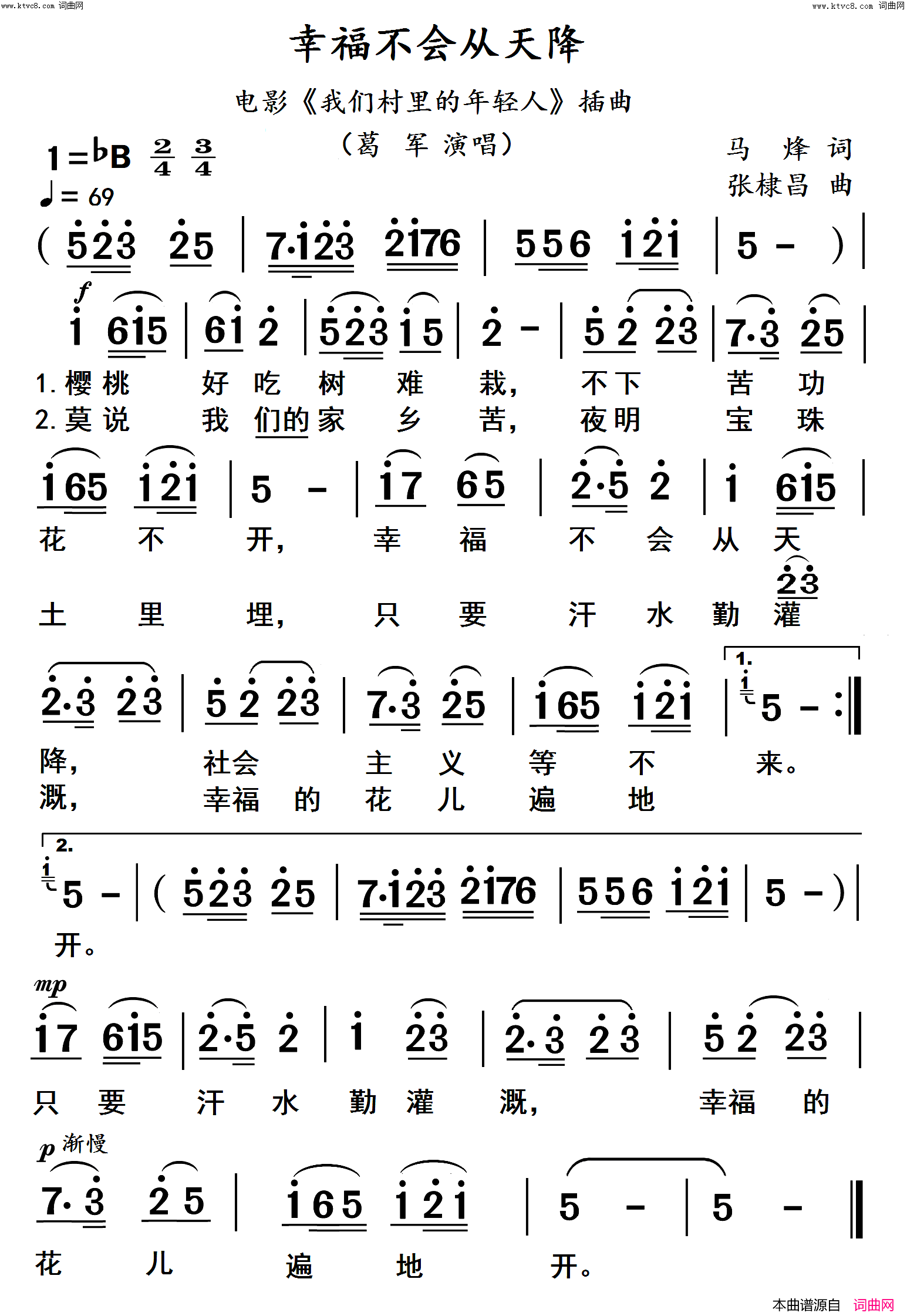 幸福不会从天降(高清_大字体)简谱_葛军演唱_杨居文曲谱