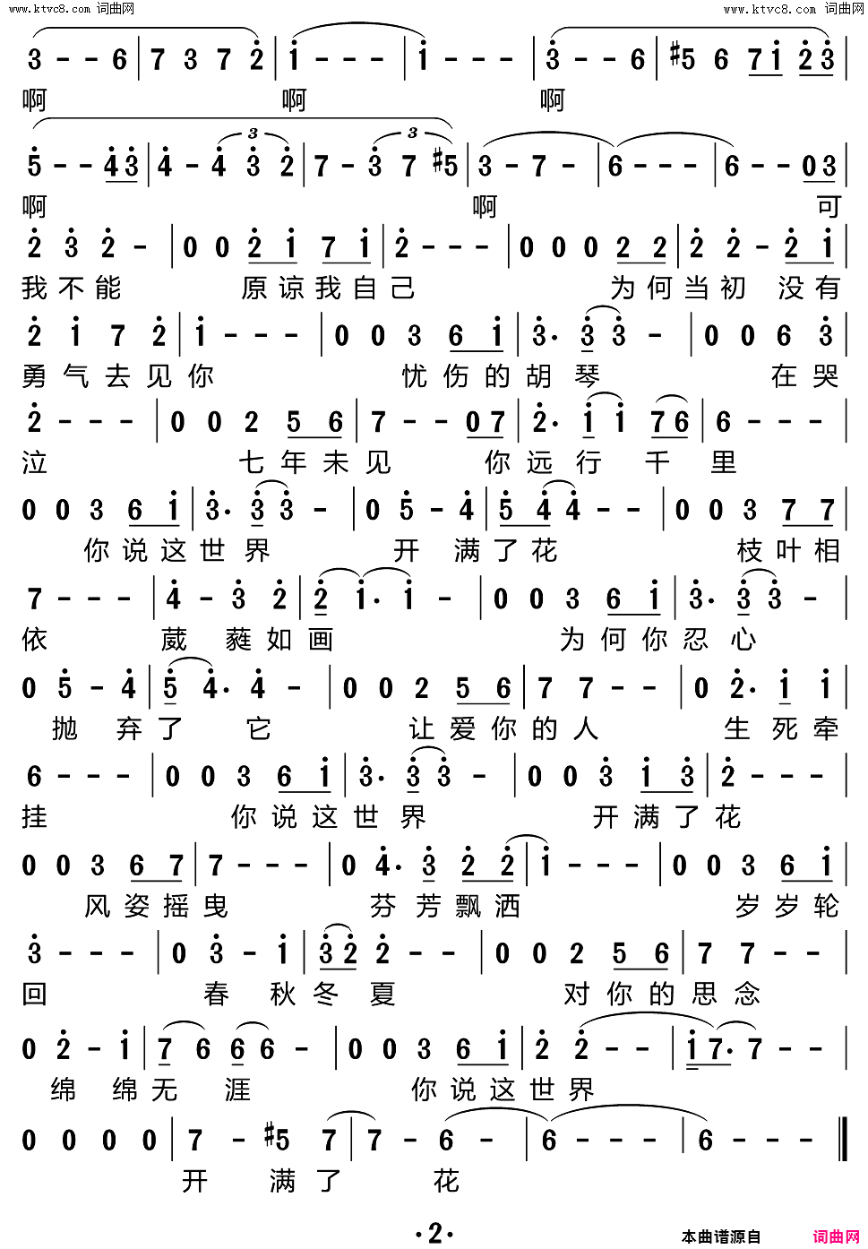 你说这世界开满了花简谱_李雨儿演唱_极目苍穹/赵真词曲