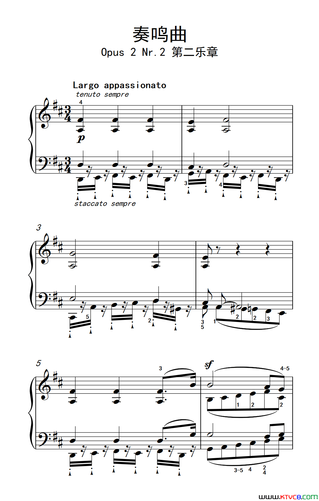 奏鸣曲Opus2Nr.2第二乐章贝多芬奏鸣曲集_1简谱